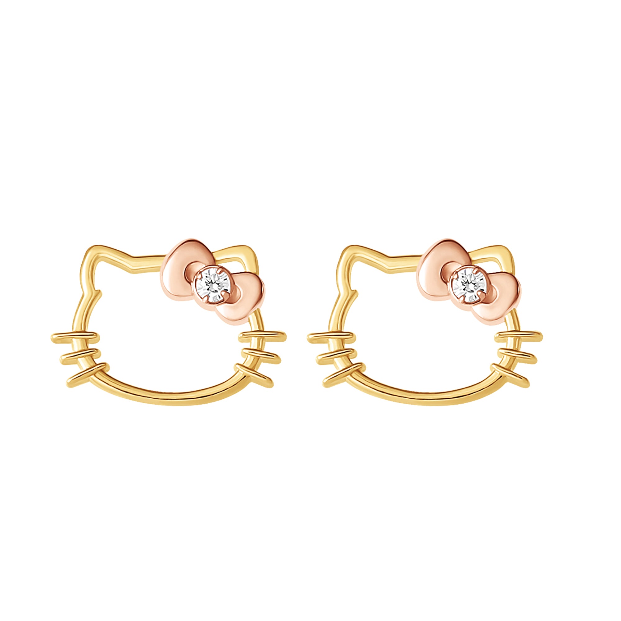 Hello Kitty Gold Plated Silhouette Diamond Stud Earrings Clearance Genuine
