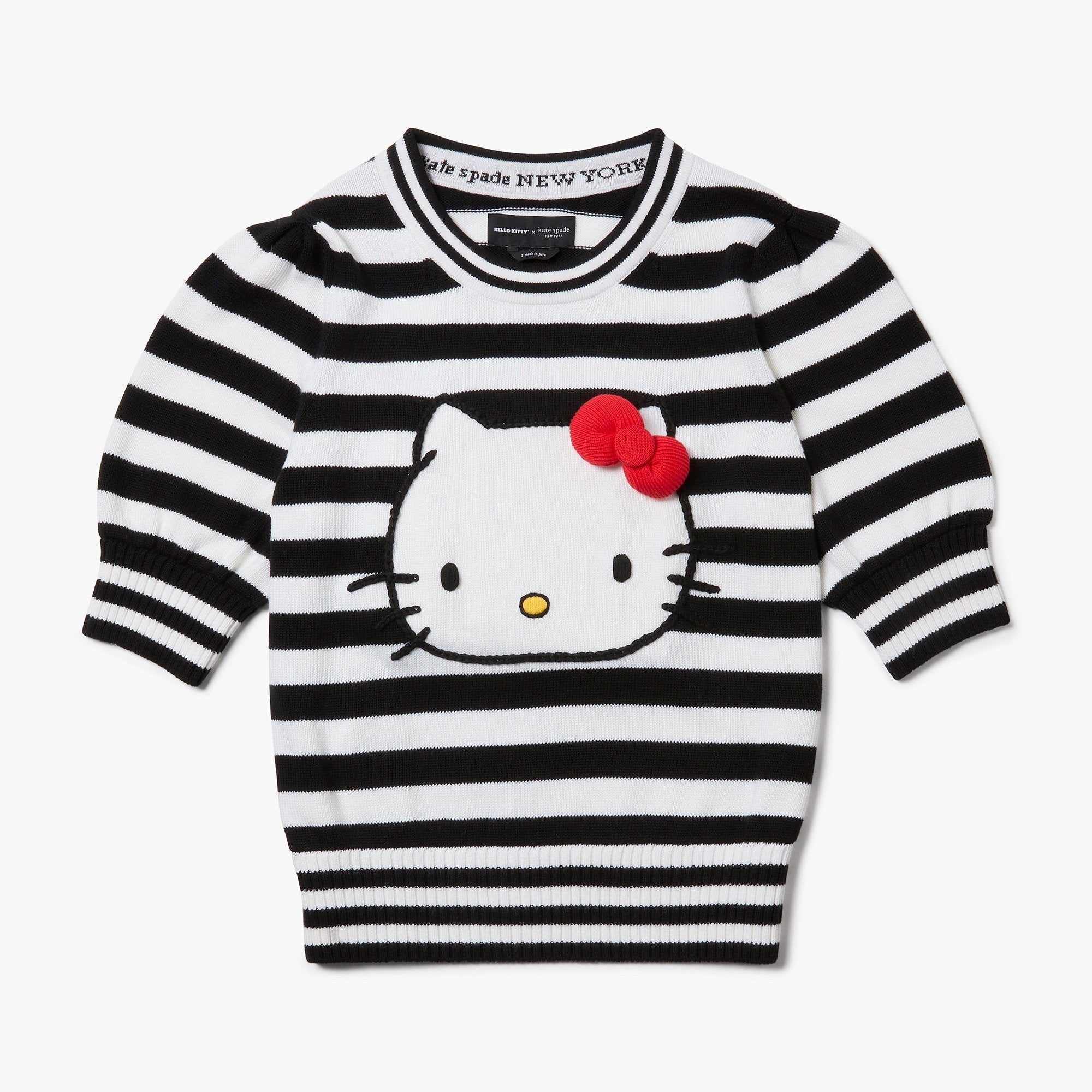 Hello Kitty x Kate Spade New York Striped Puff Sleeve Intarsia Sweater Fashion Style Cheap Online