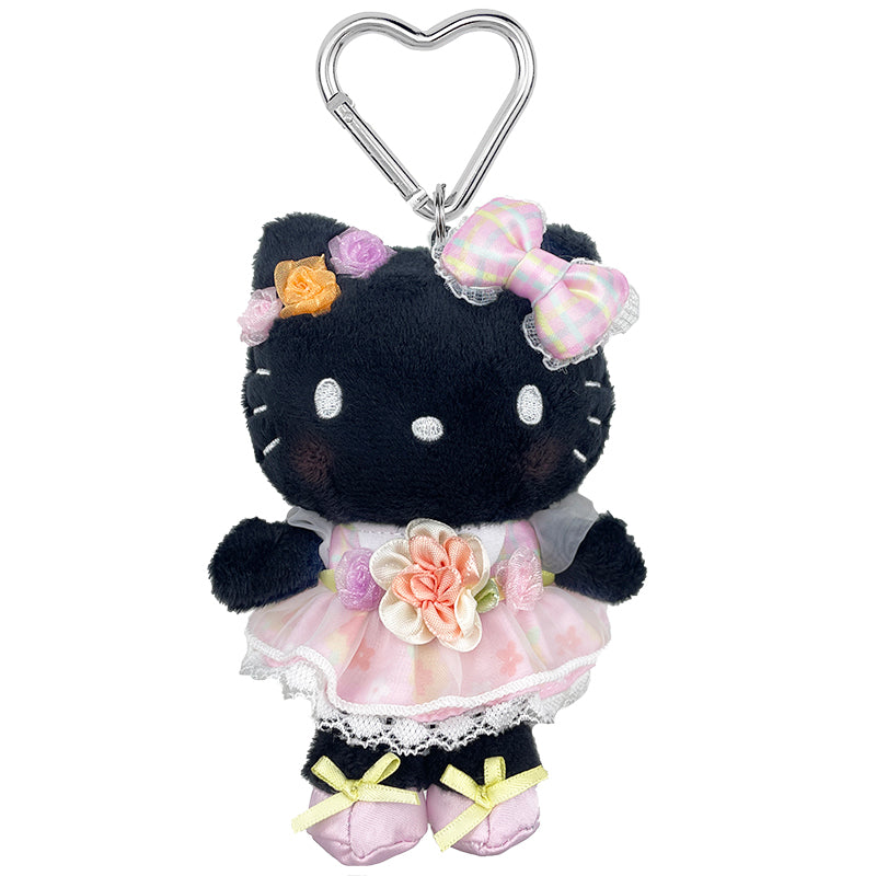 Hello Kitty Black Plush Mascot Keychain (50th Anniv. Floral Series) With Credit Card Free Shipping