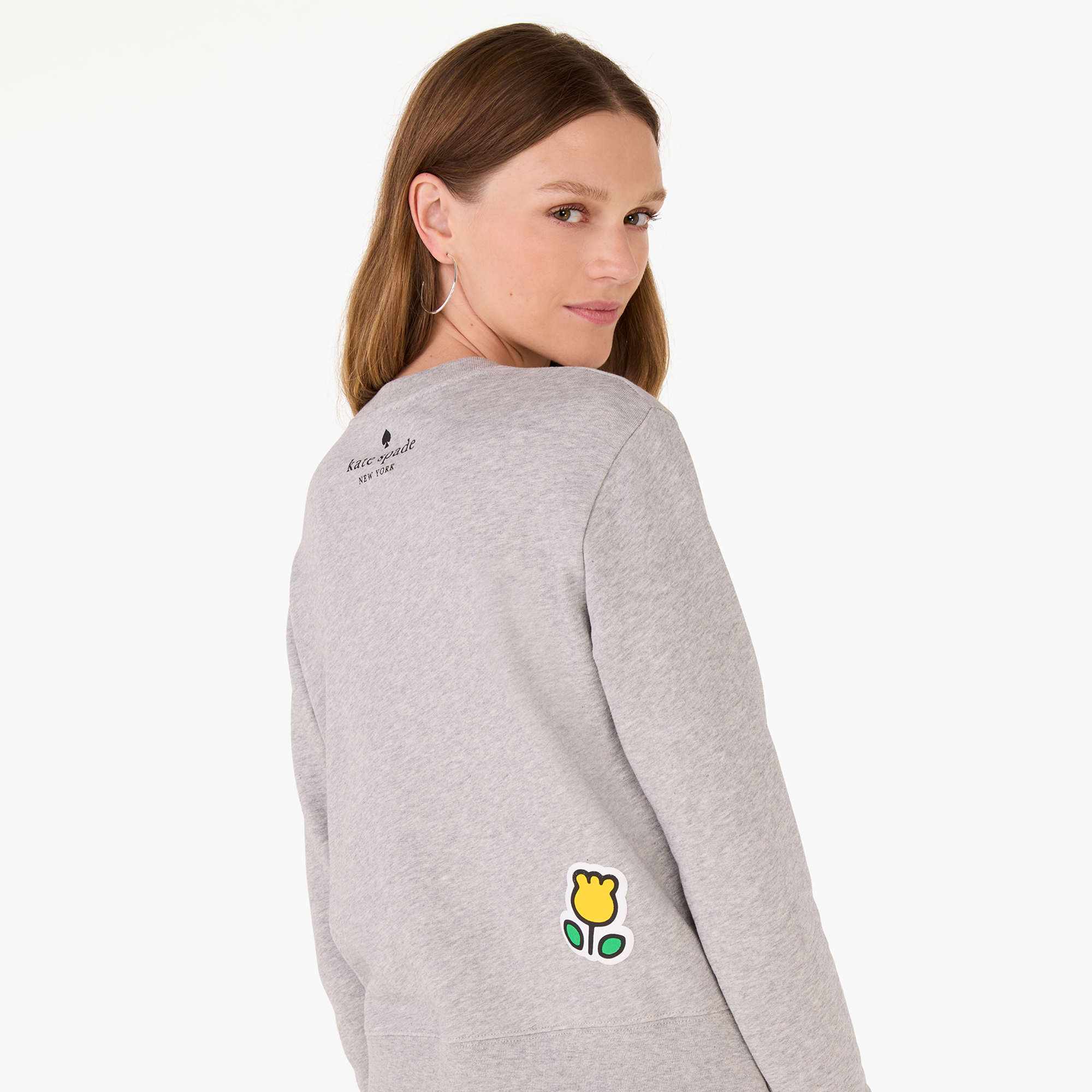 Hello Kitty x Kate Spade New York Grey Puffy Sticker Sweatshirt Cheap Sale Explore