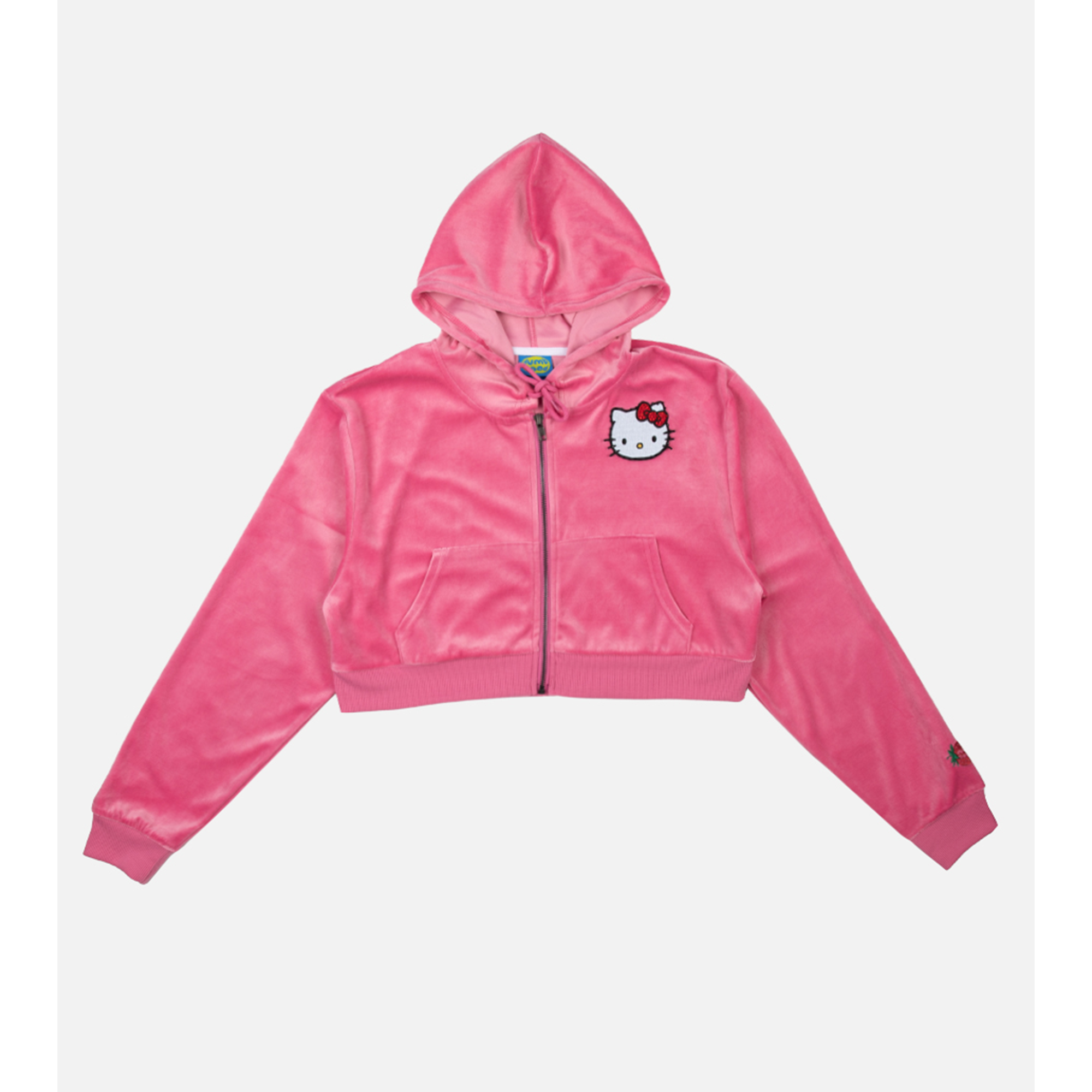 Hello Kitty x Dumbgood Pink Velour Cropped Hoodie (50th Anniv.) Sale Free Shipping