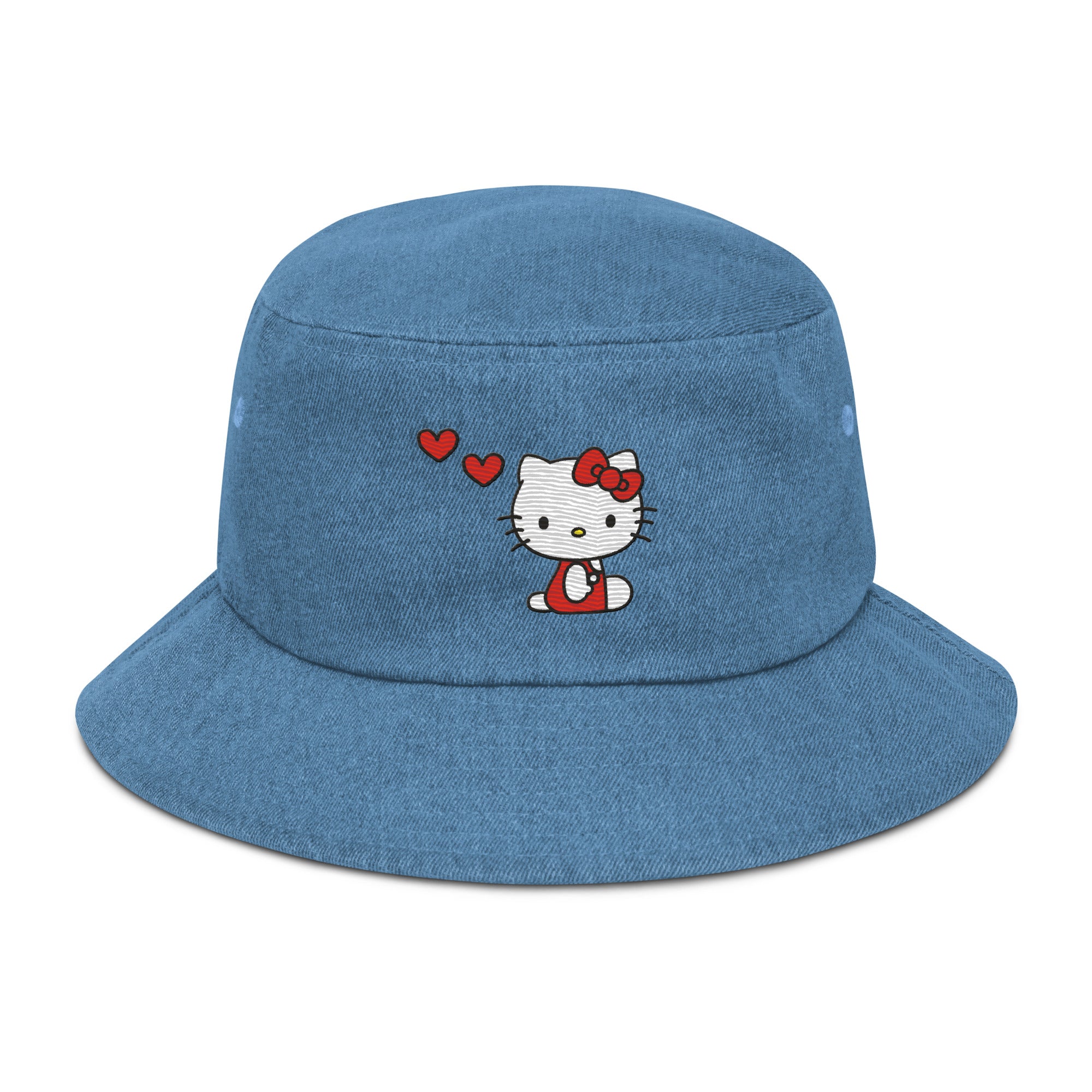 Hello Kitty Embroidered Denim Bucket Hat Buy Sale Online