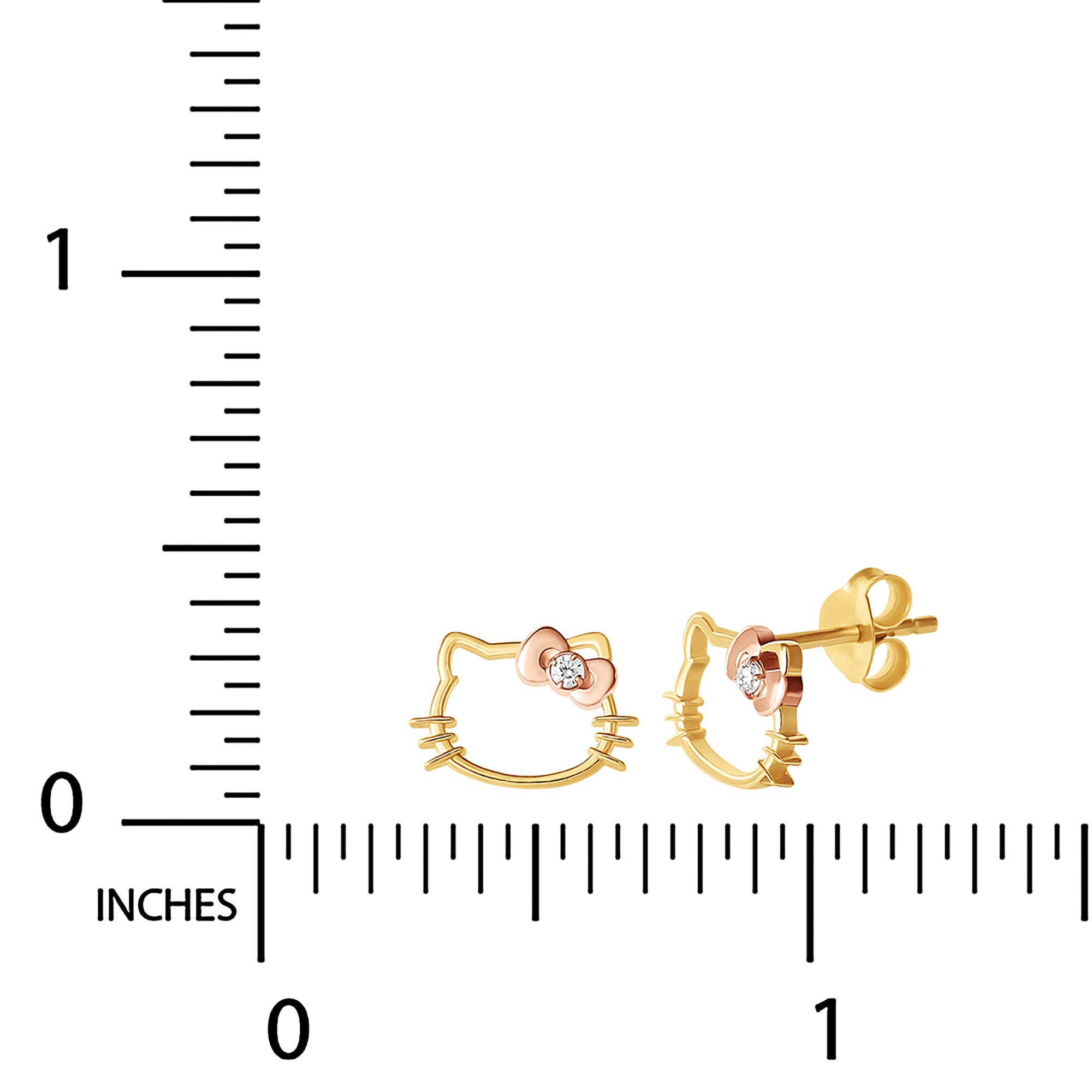 Hello Kitty Gold Plated Silhouette Diamond Stud Earrings Clearance Genuine