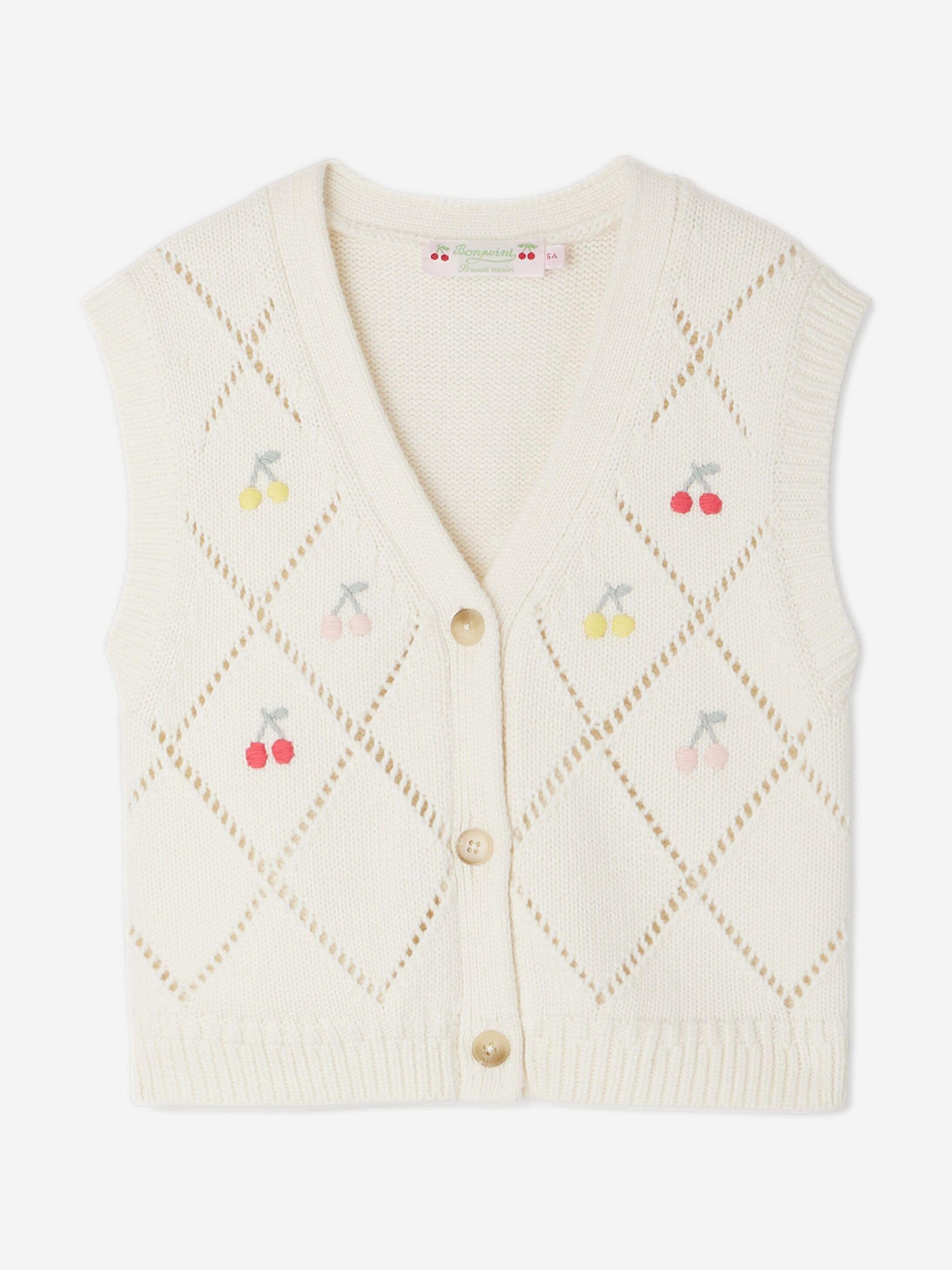 Bonpoint Girls Ticiana Sleeveless Cardigan in White Outlet 2025