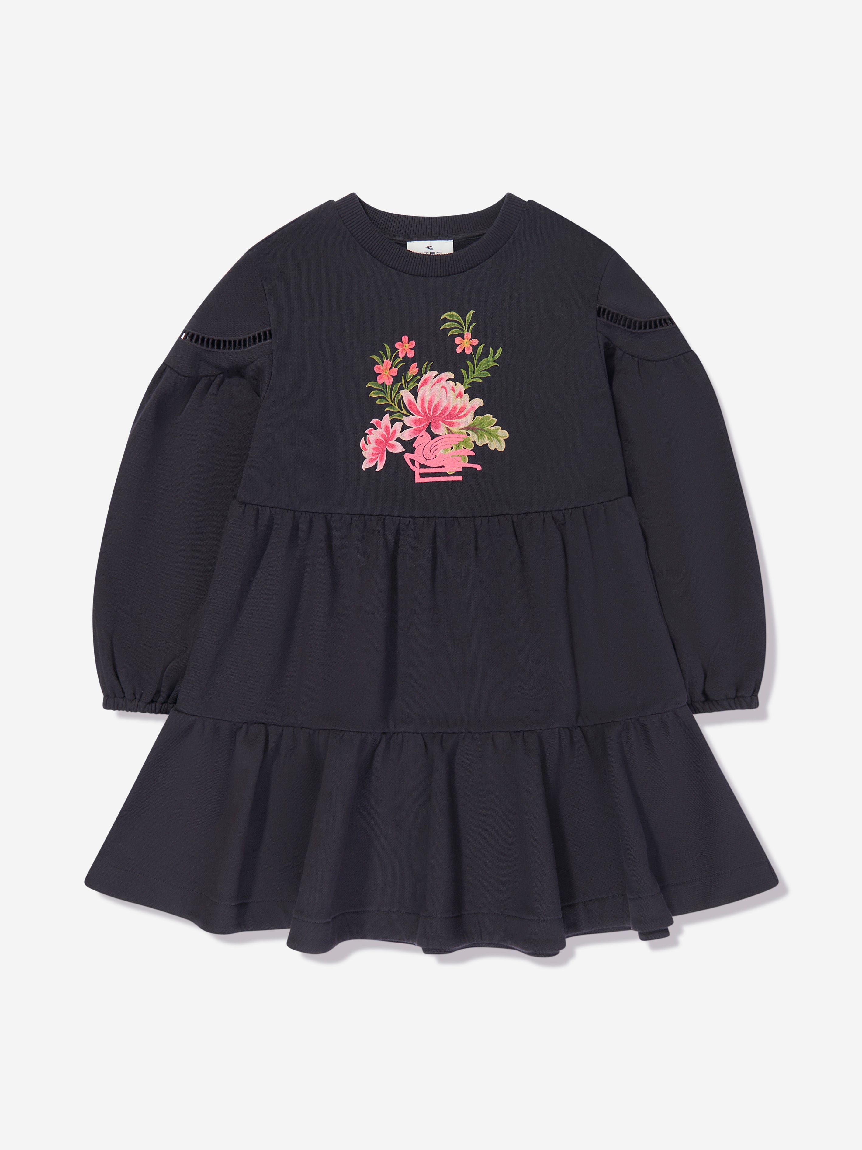 Etro Girls Flower Jersey Dress in Navy Outlet Fashionable