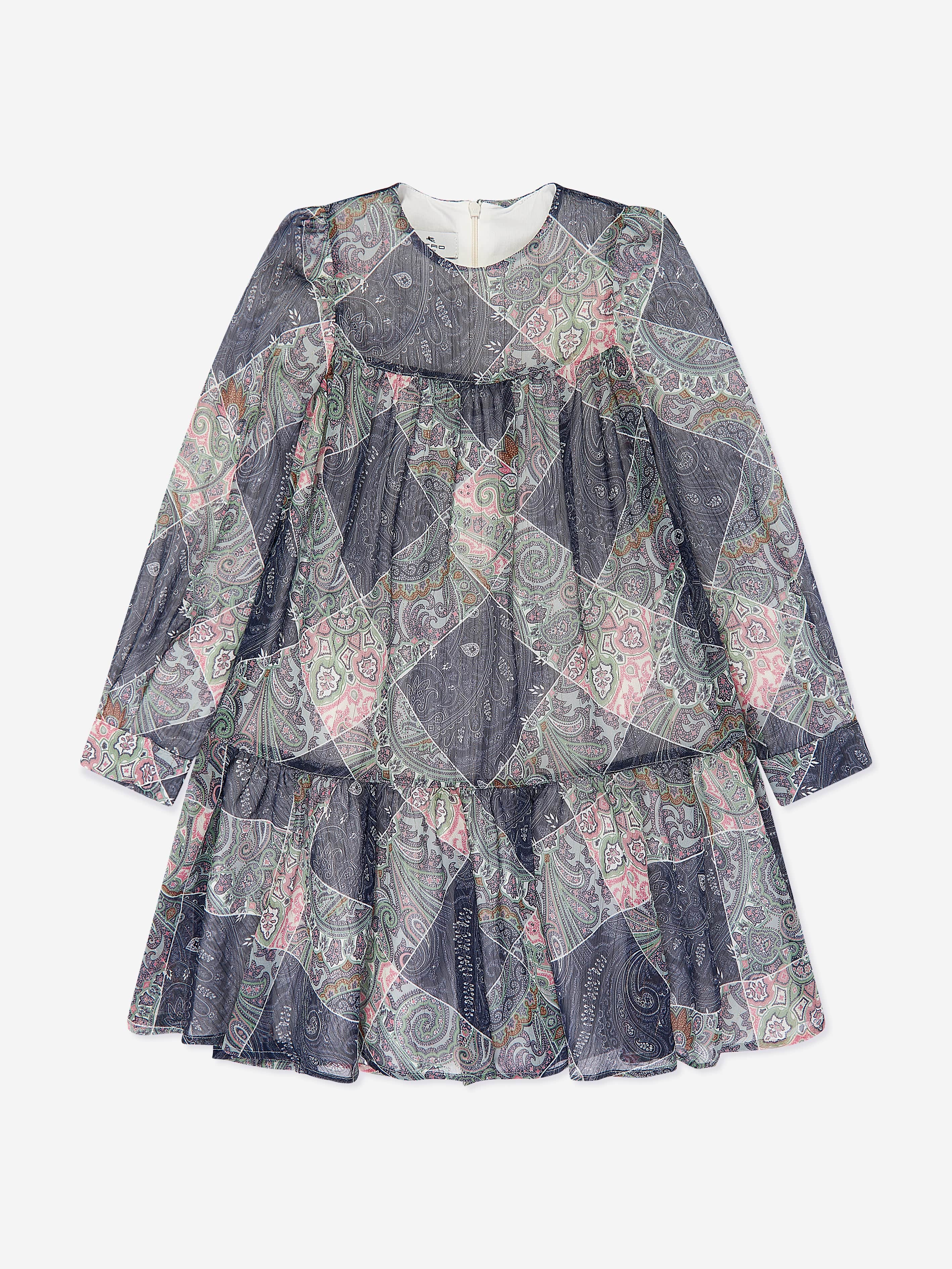 Etro Girls Paisley Woven Dress in Blue Cheap High Quality