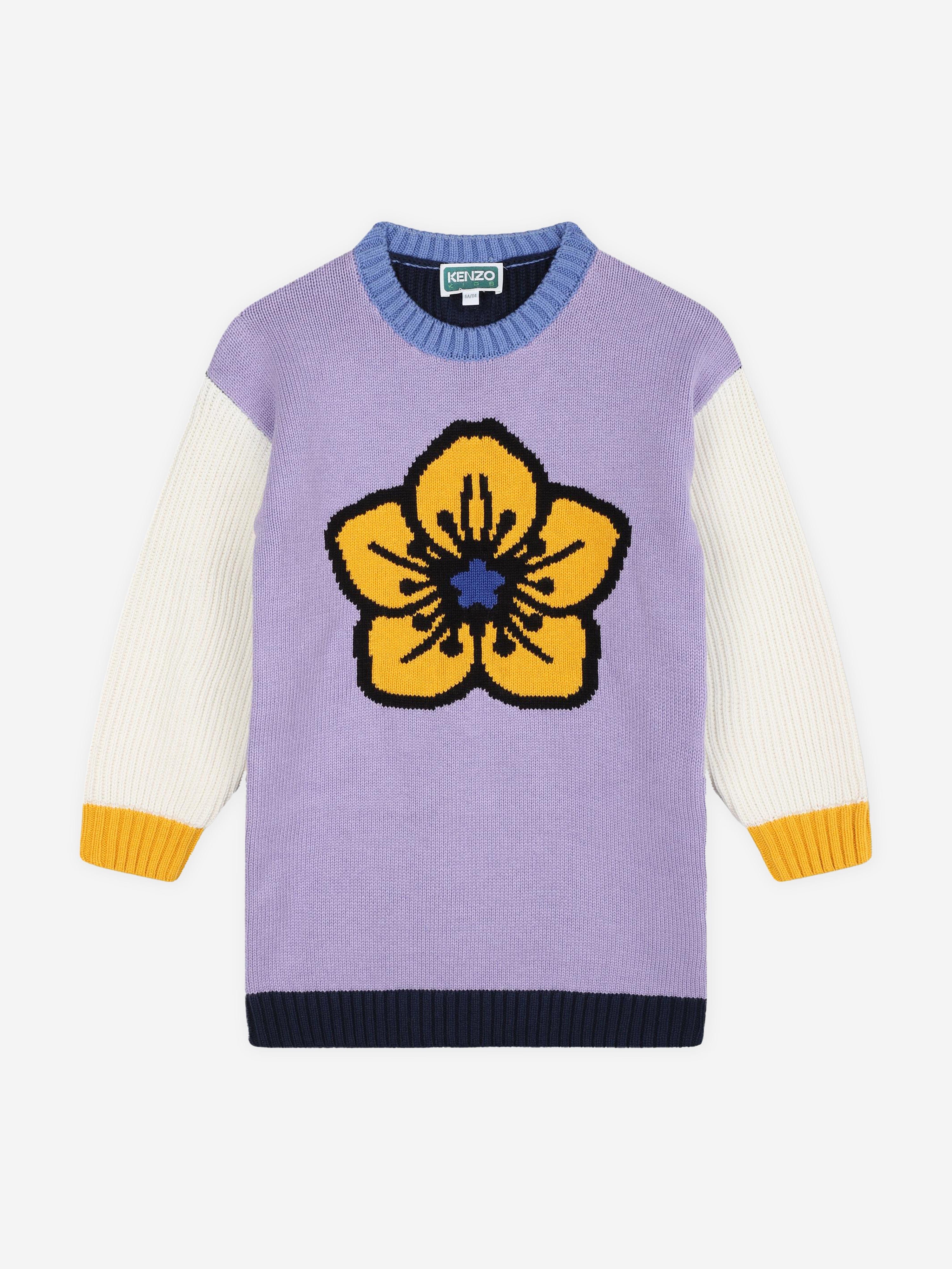 KENZO Girls Knitted Flower Dress in Purple Sale Visa Payment