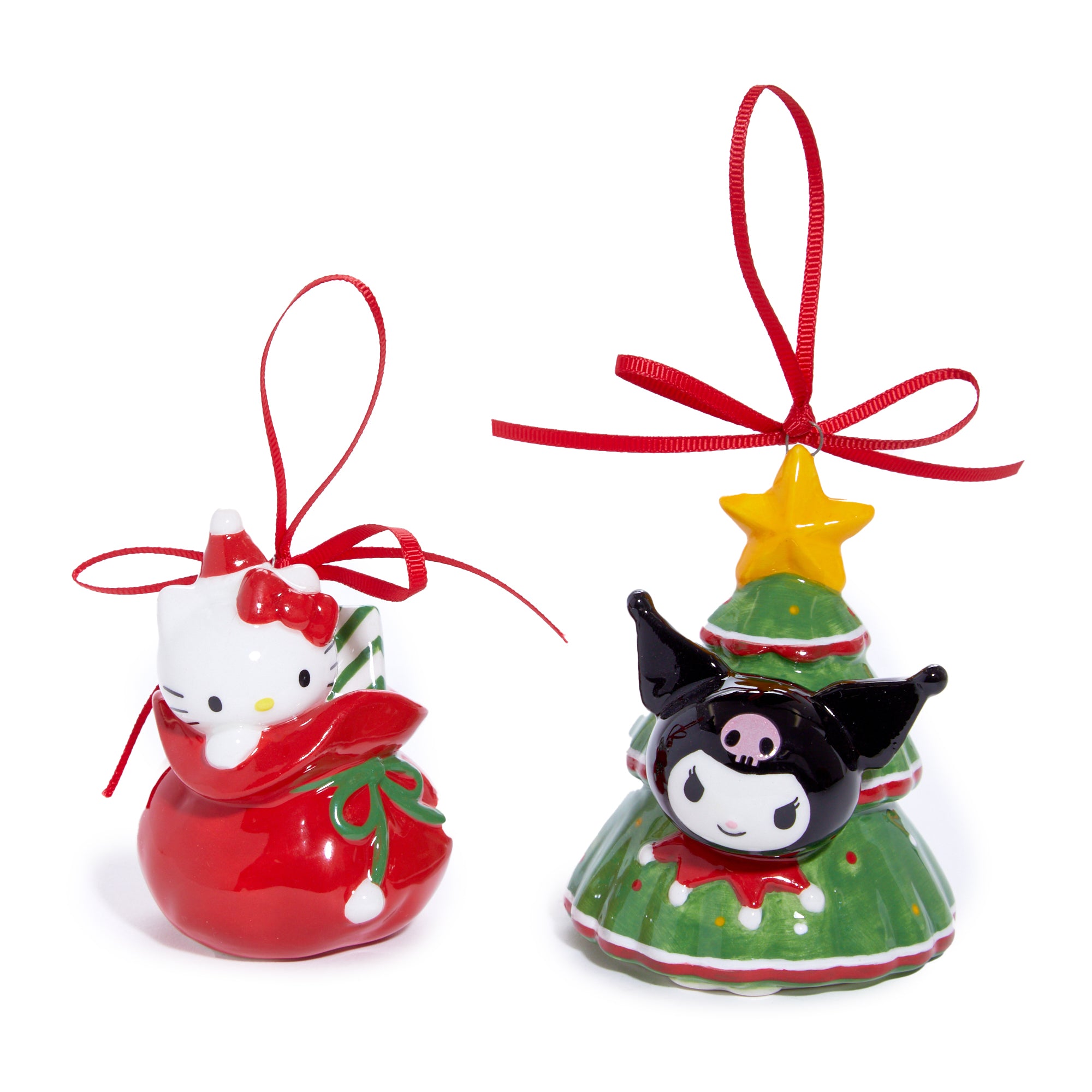 Hello Kitty and Kuromi 2-pc Holiday Ceramic Ornament Set (Red) Clearance Genuine