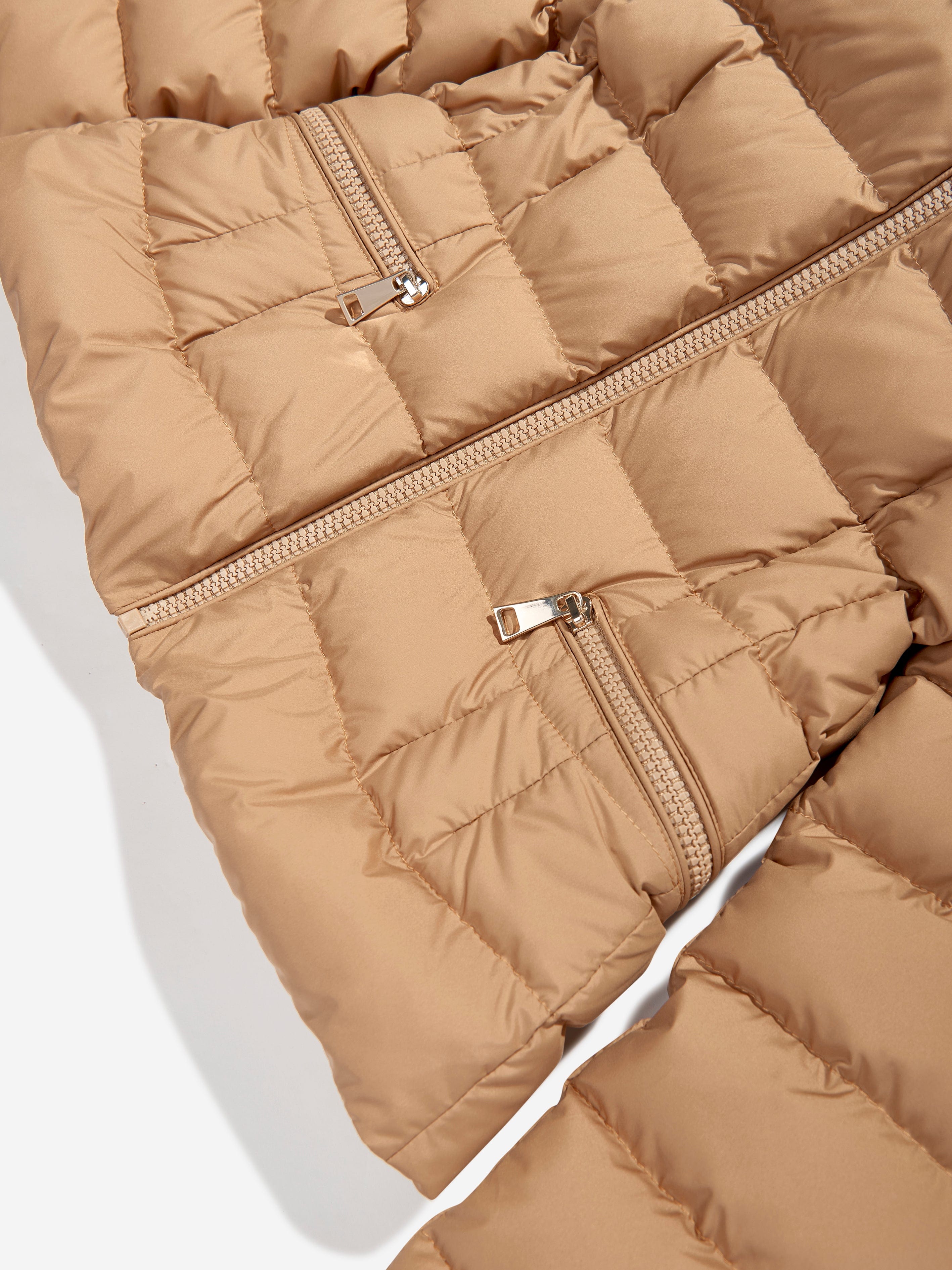 Moncler Enfant Girls Boedette Hooded Shearling Down Jacket in Beige Free Shipping New Styles