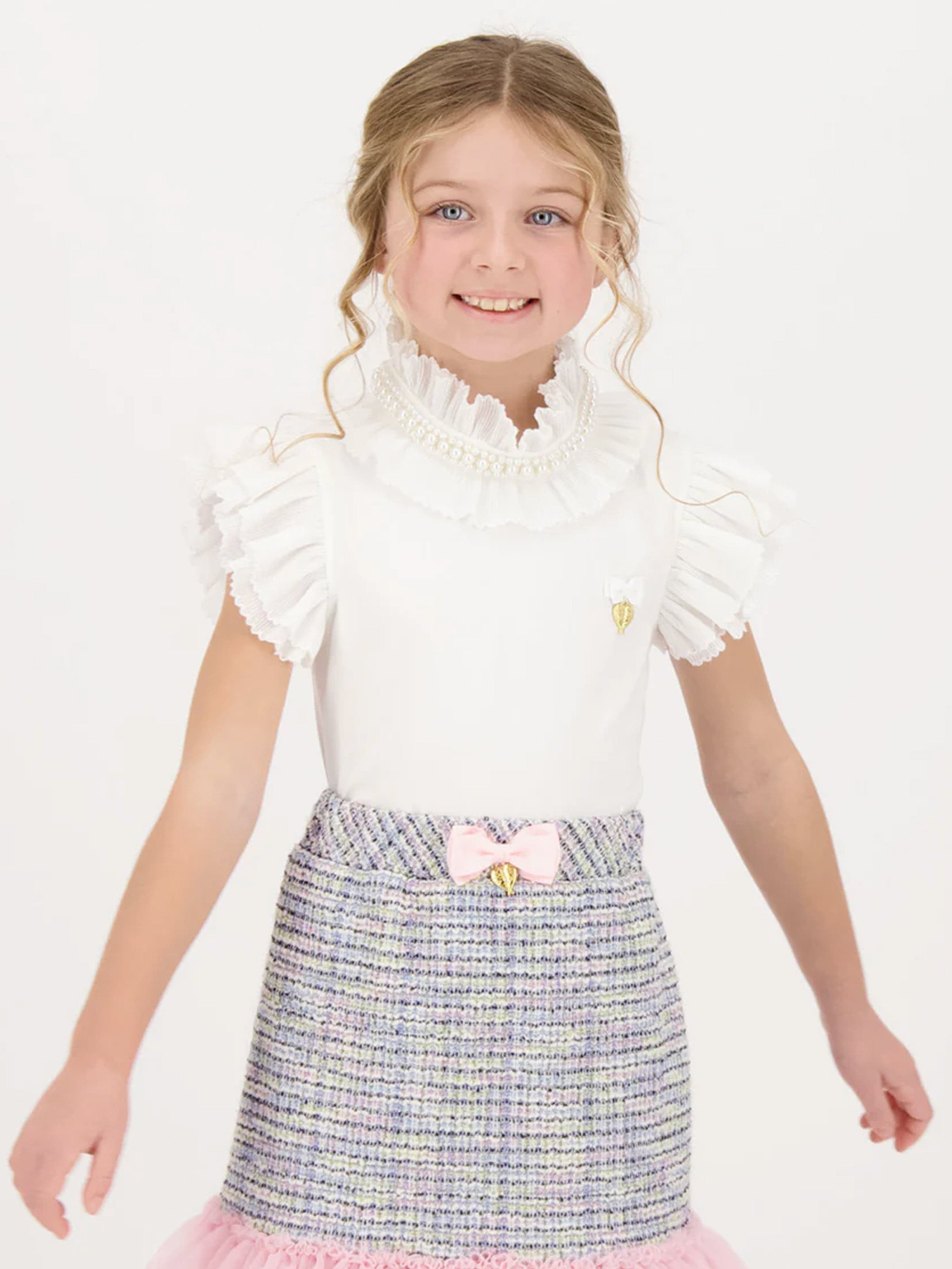 Angels Face Girls Pearlee Pleated Pearl Collar Top in White Discount Authentic Online