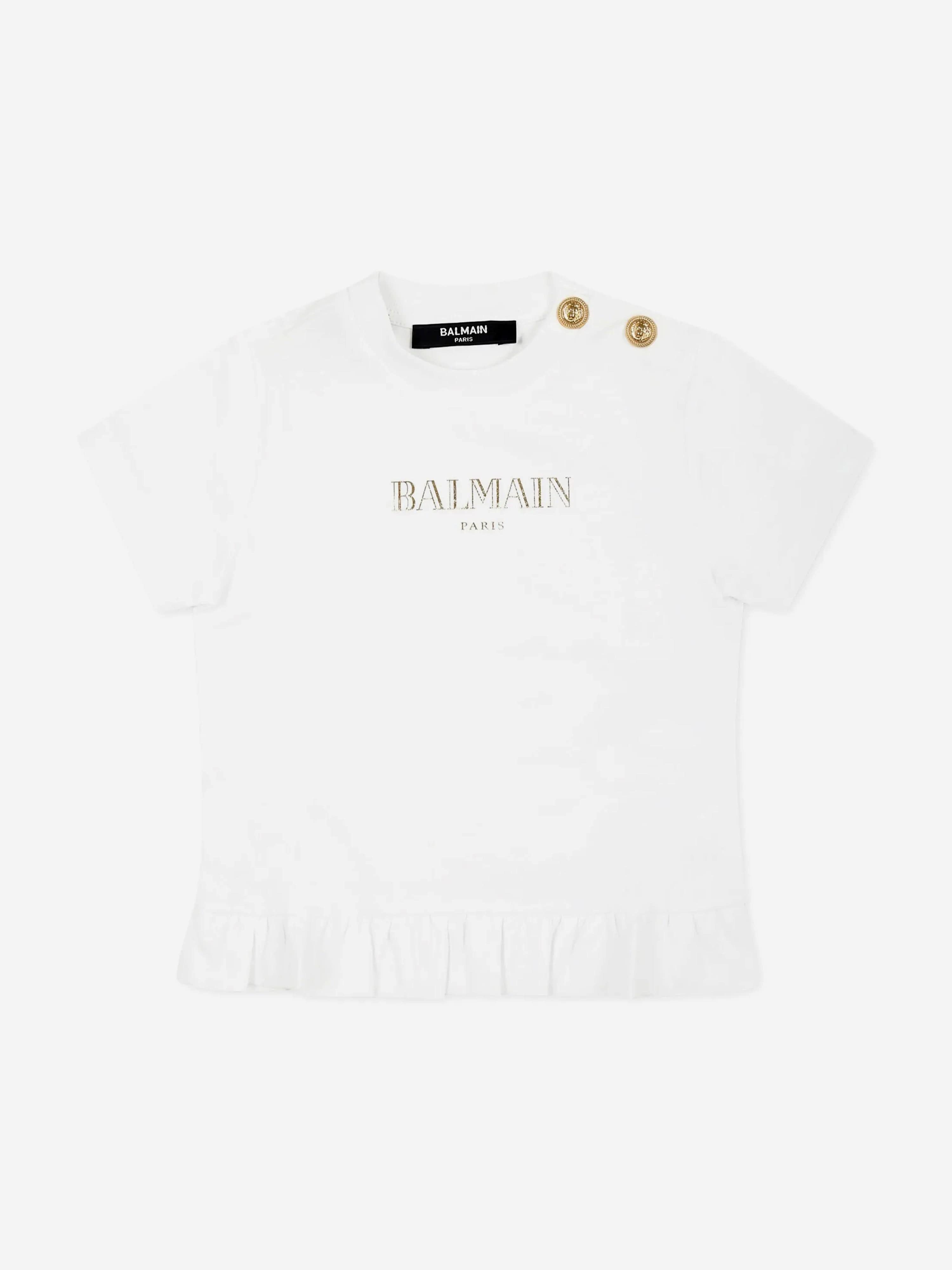 Balmain Baby Girls Logo T-Shirt in White Cheap Buy Authentic