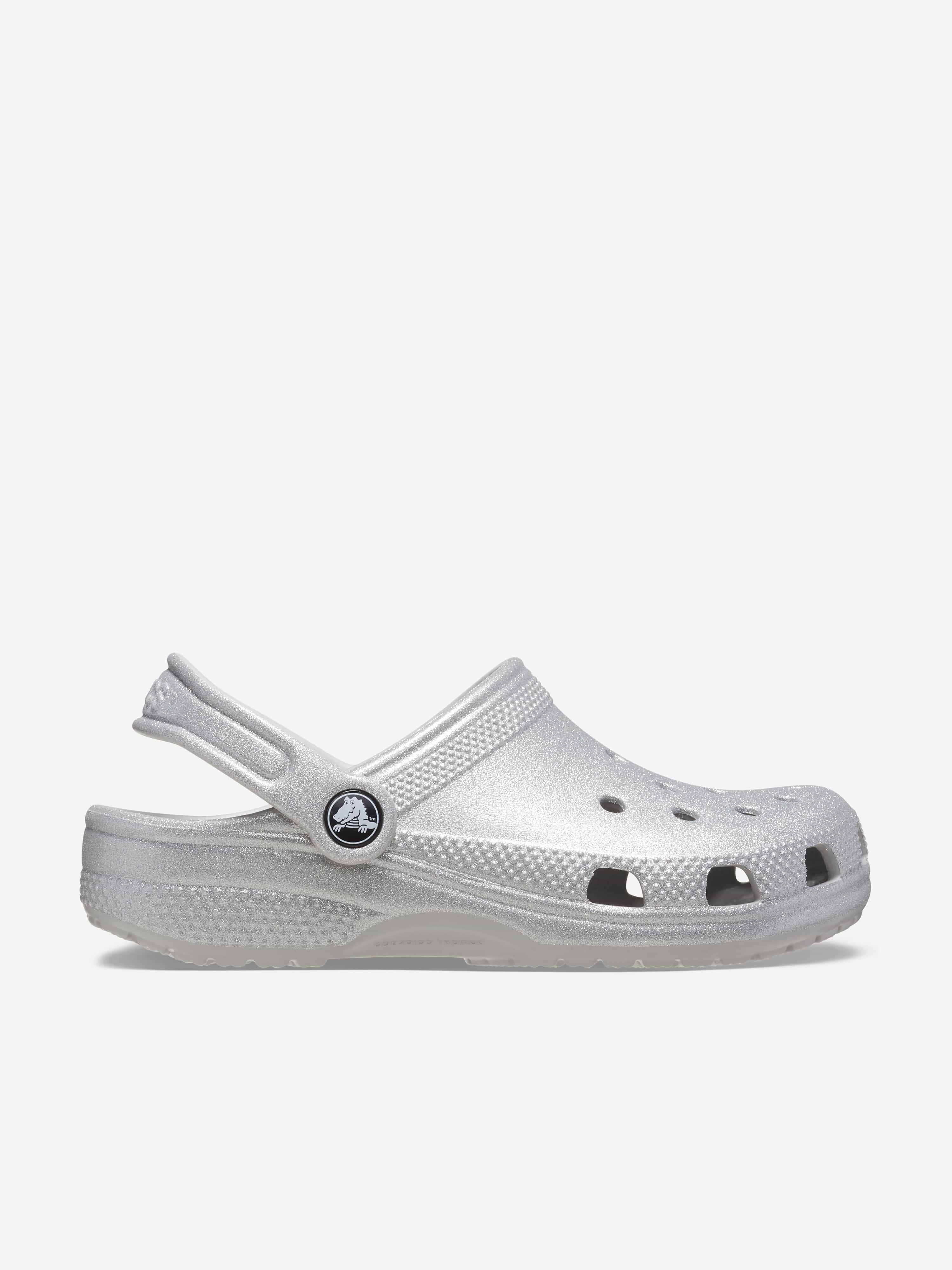 Crocs Girls Classic Glitter Clog in Silver Clearance 100% Original