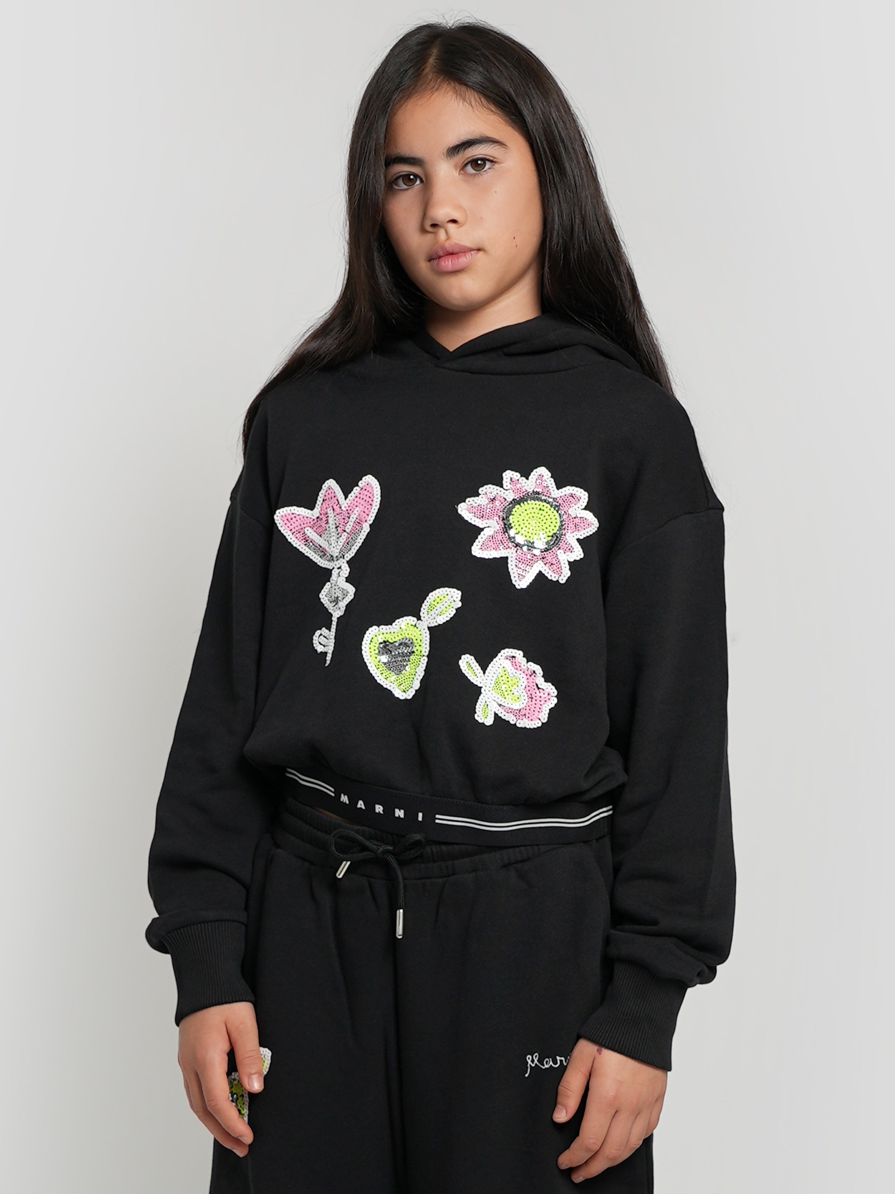 MARNI Girls Applique Hoodie in Black Reliable Online