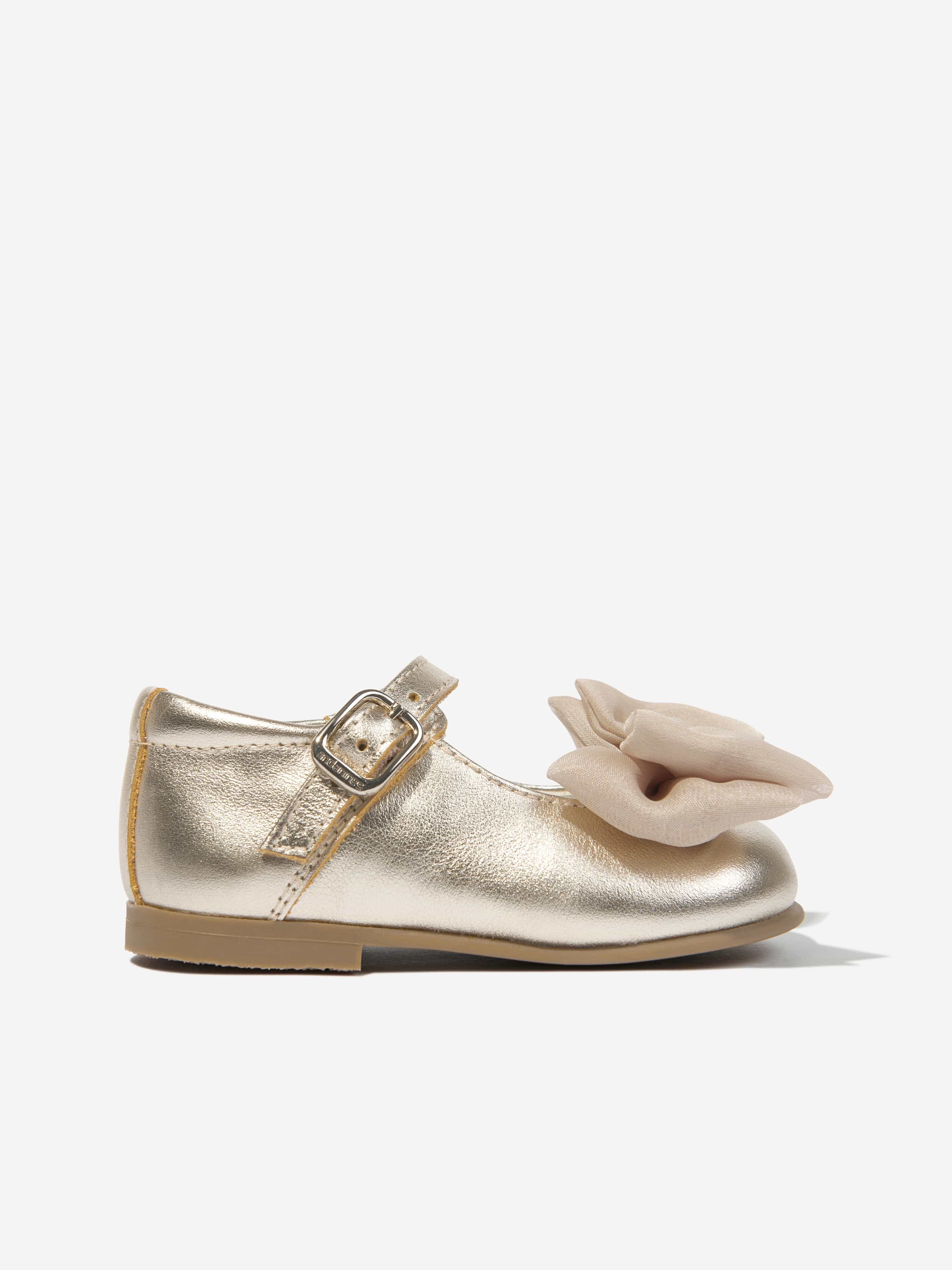 Andanines Girls Leather Bow Shoes in Gold Sale Low Pice Fee Shipping