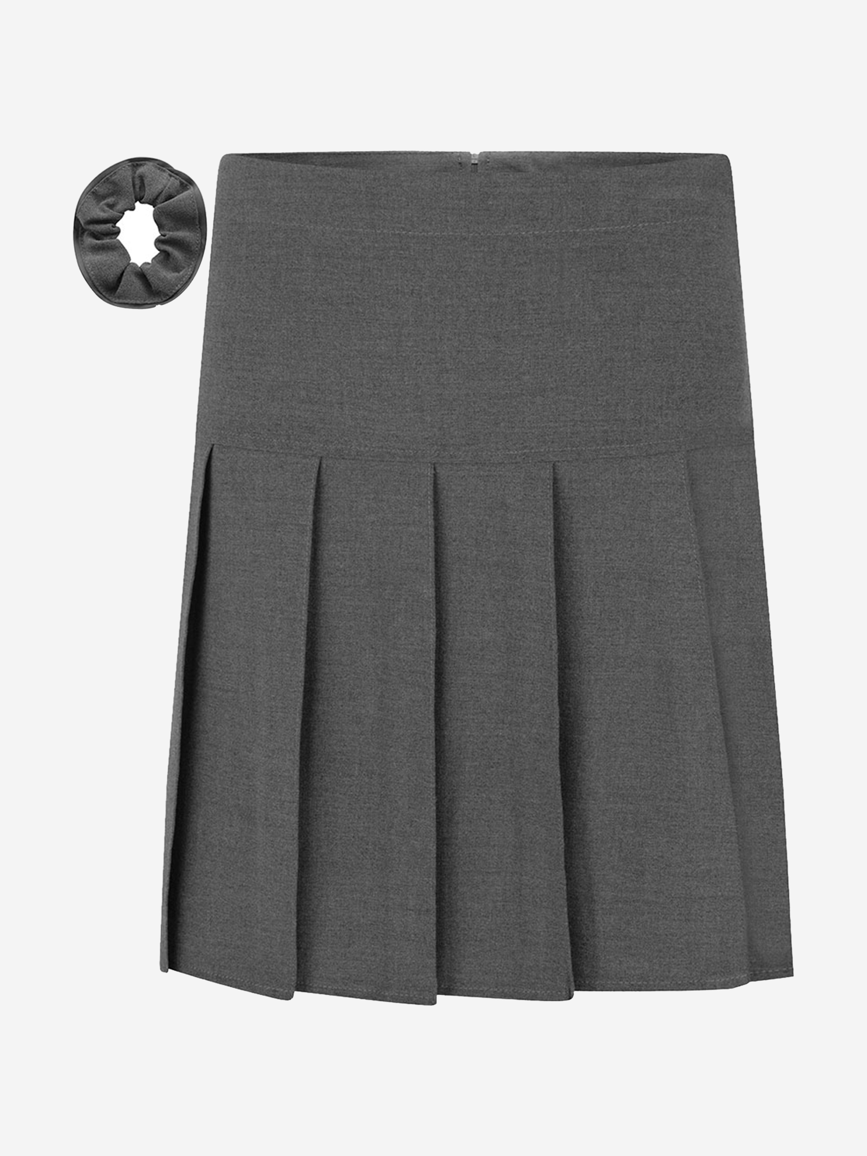 Zeco Girls School Pleated Skirt With Scrunchie (Regular Length) in Grey Sale Cheapest
