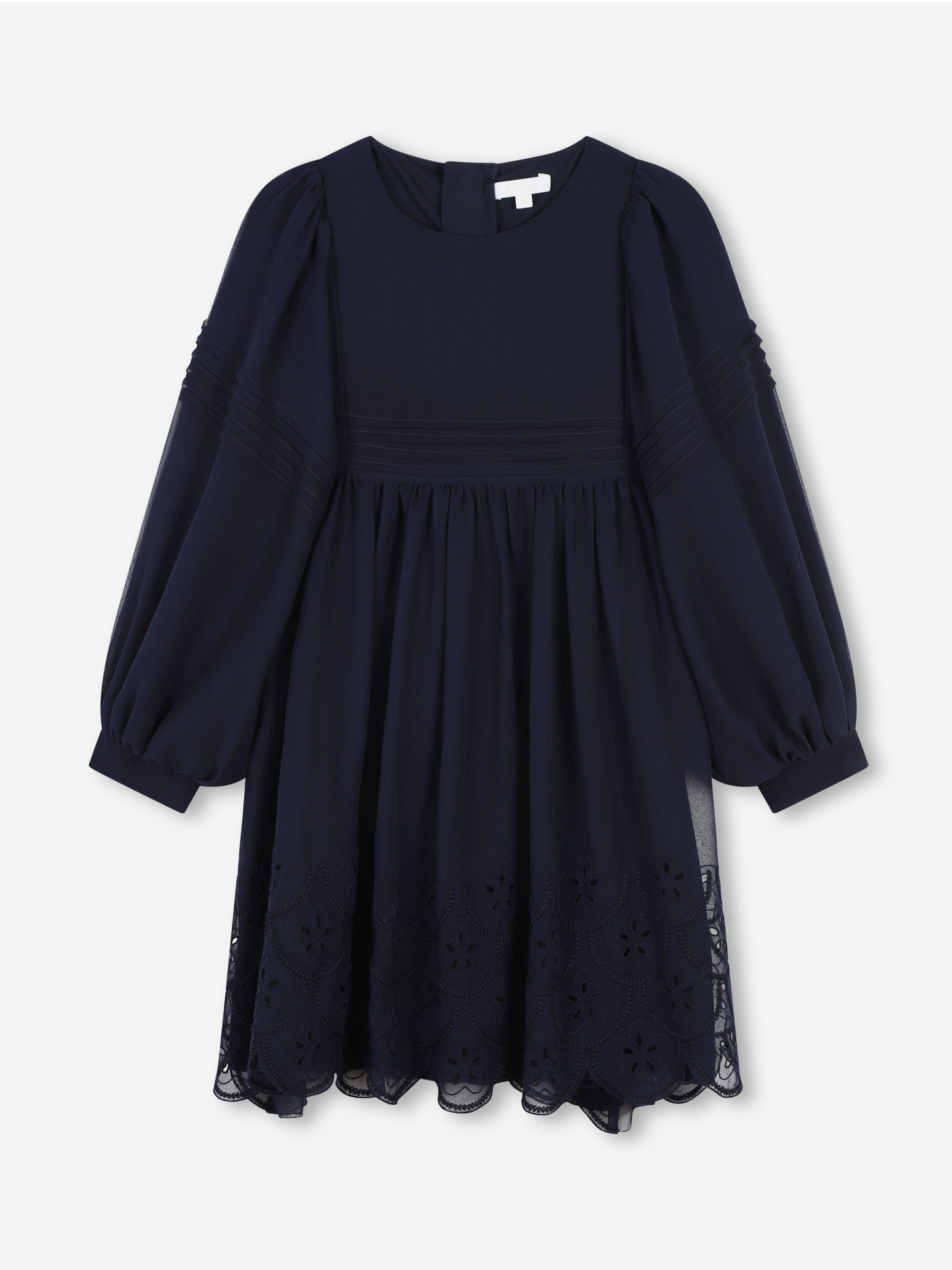 Chlo¨¦ Girls Silk Embroidered Dress in Navy Outlet Low Shipping Fee