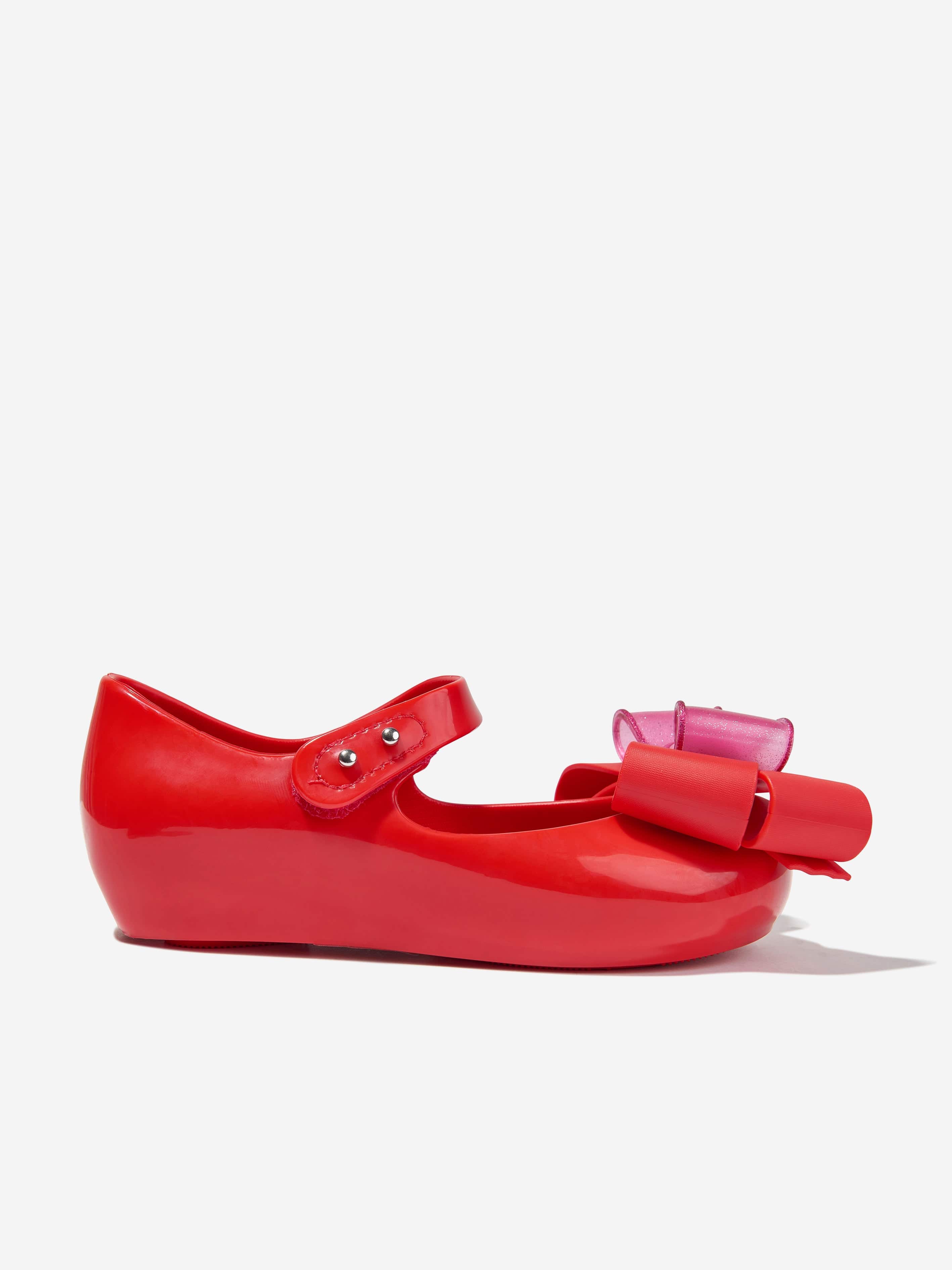 Mini Melissa Girls Mini Ultragirl Fab Bow Ballerinas in Red Outlet Shop