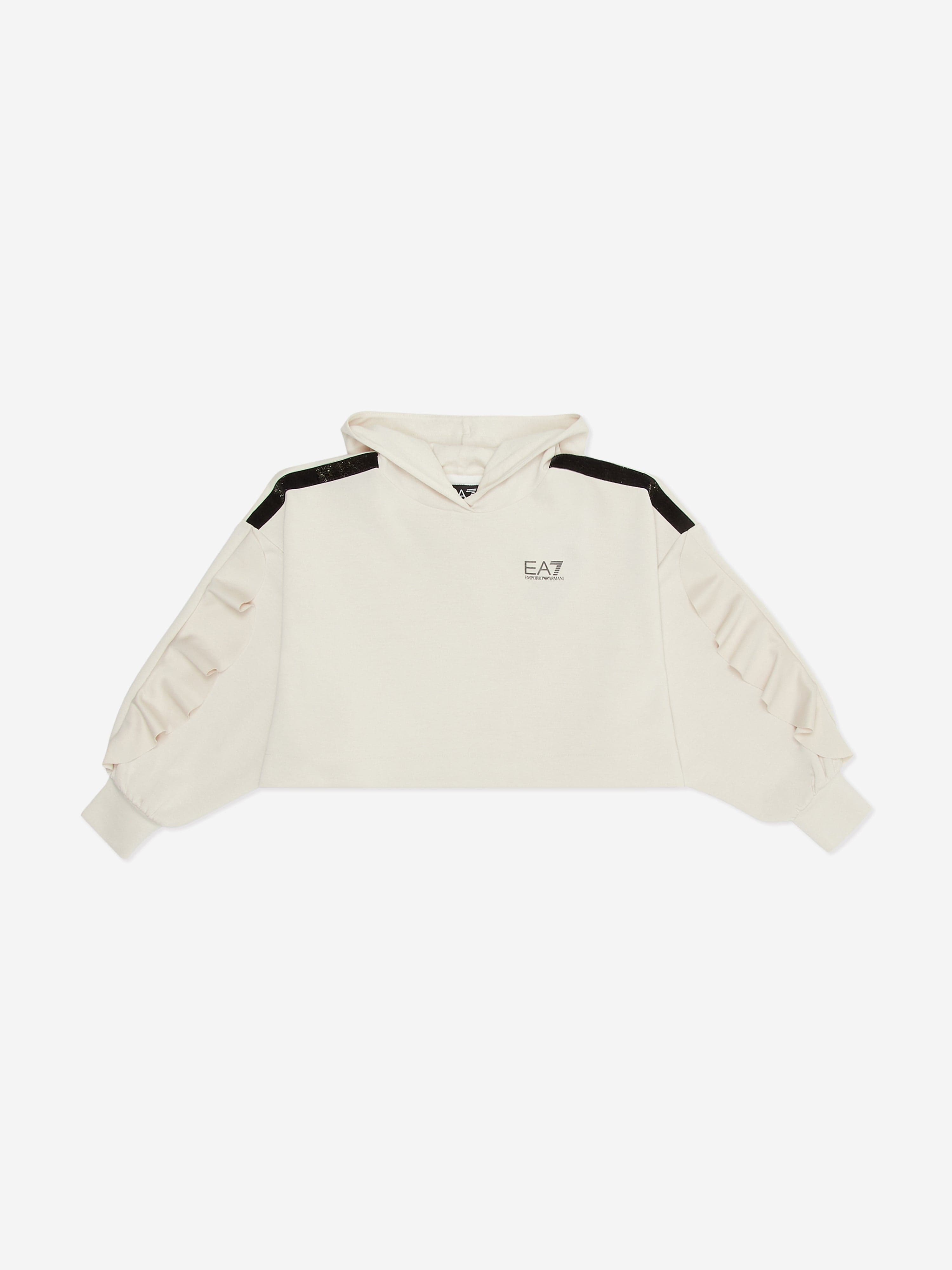 EA7 Emporio Armani Girls Wide Fit Cropped Hoodie Beige Quality Original