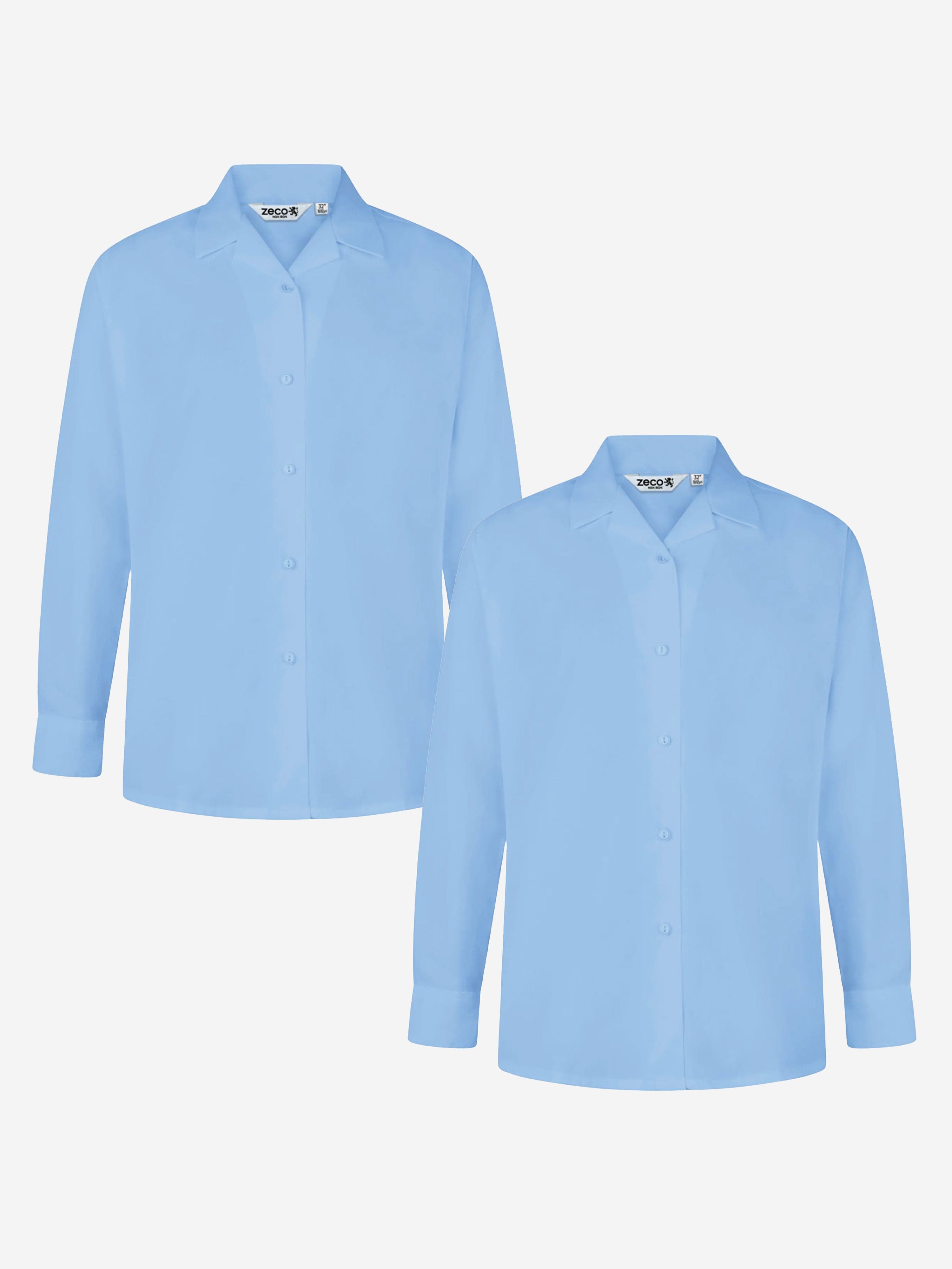 Zeco Girls School Long Sleeve Revere Collar Blouse Twin Pack in Blue Buy Cheap Limited Edition