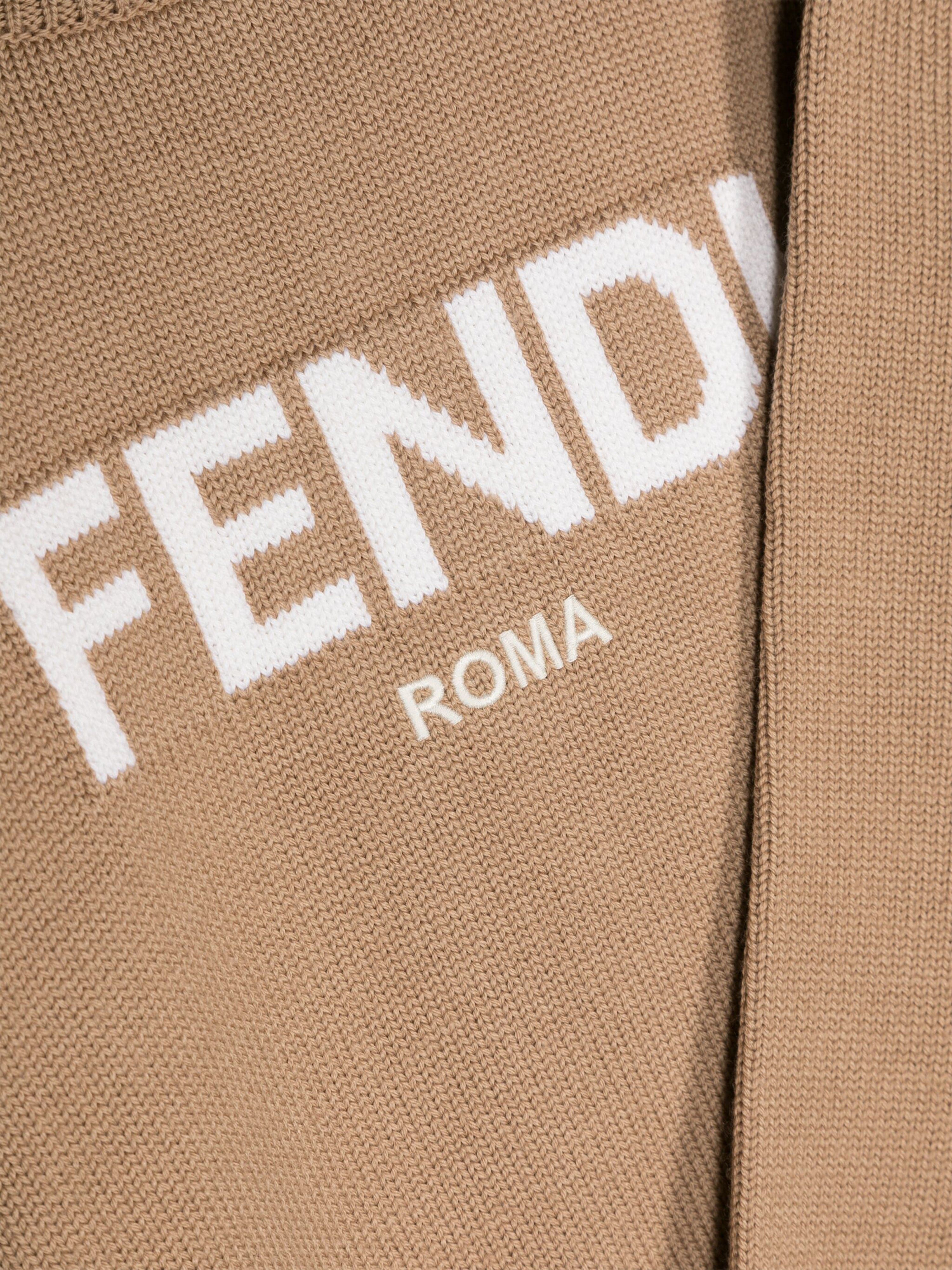 Fendi Kids Wool Knitted Logo Jumper in Brown Top Quality Sale Online