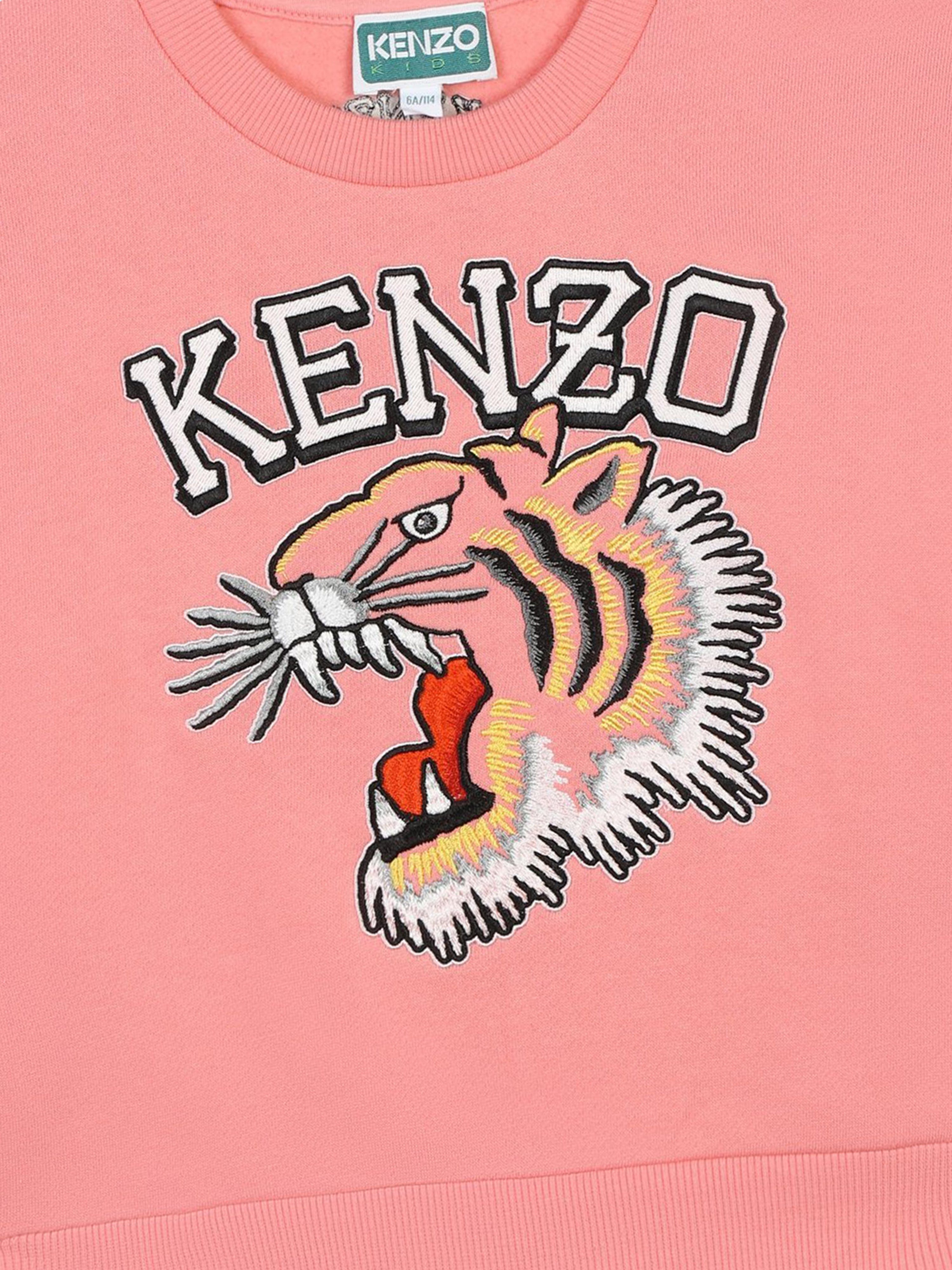 KENZO Girls Tiger Logo Sweatshirt in Pink Grey Outlet Store Online