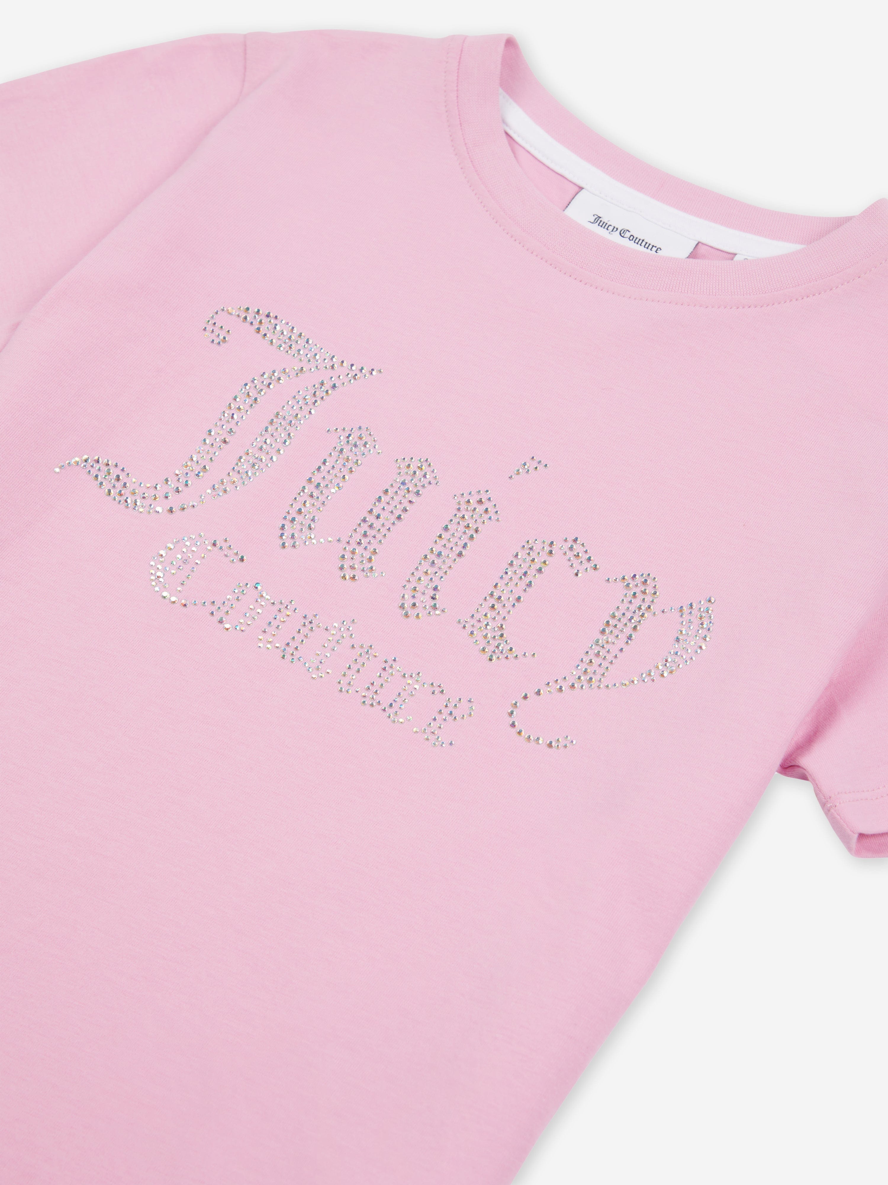 Juicy Couture Girls Diamante Logo Fitted T-Shirt in Pink Clearance Best