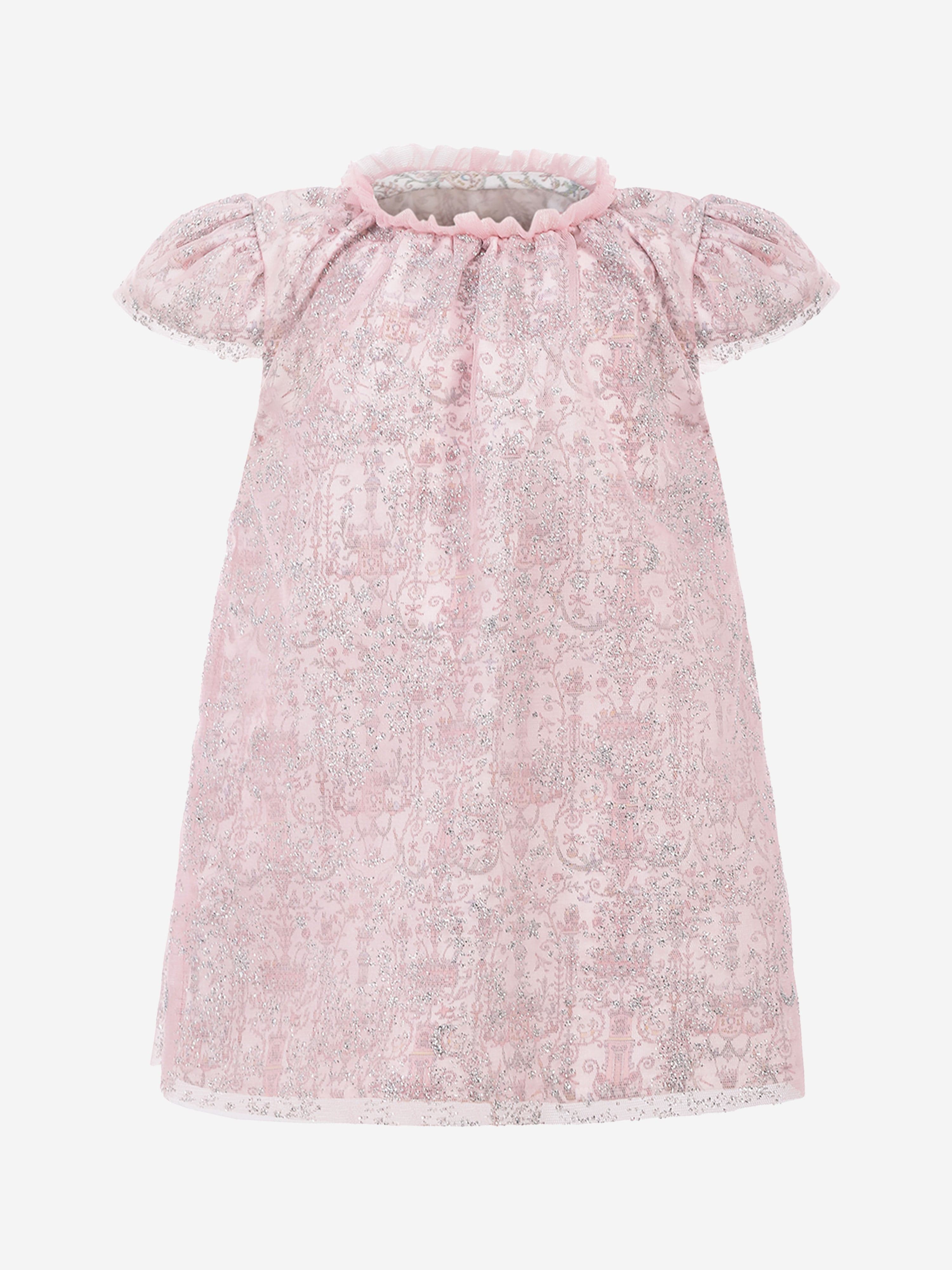 Atelier Choux Baby Girls Glittery Toile de Jouy Dress in Pink Outlet Discount Authentic