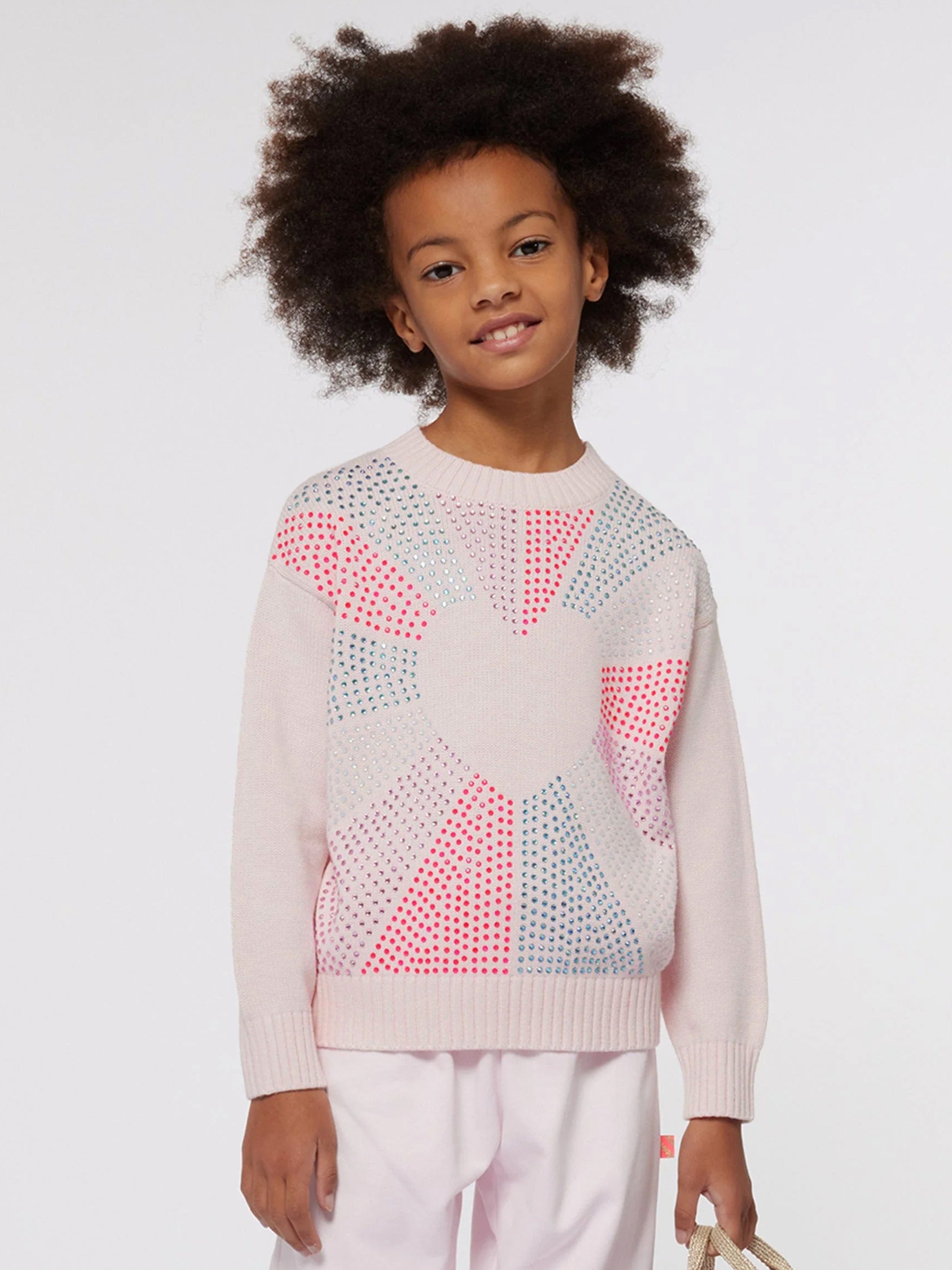 Billieblush Girls Knitted Heart Jumper in Pink Discount Professional