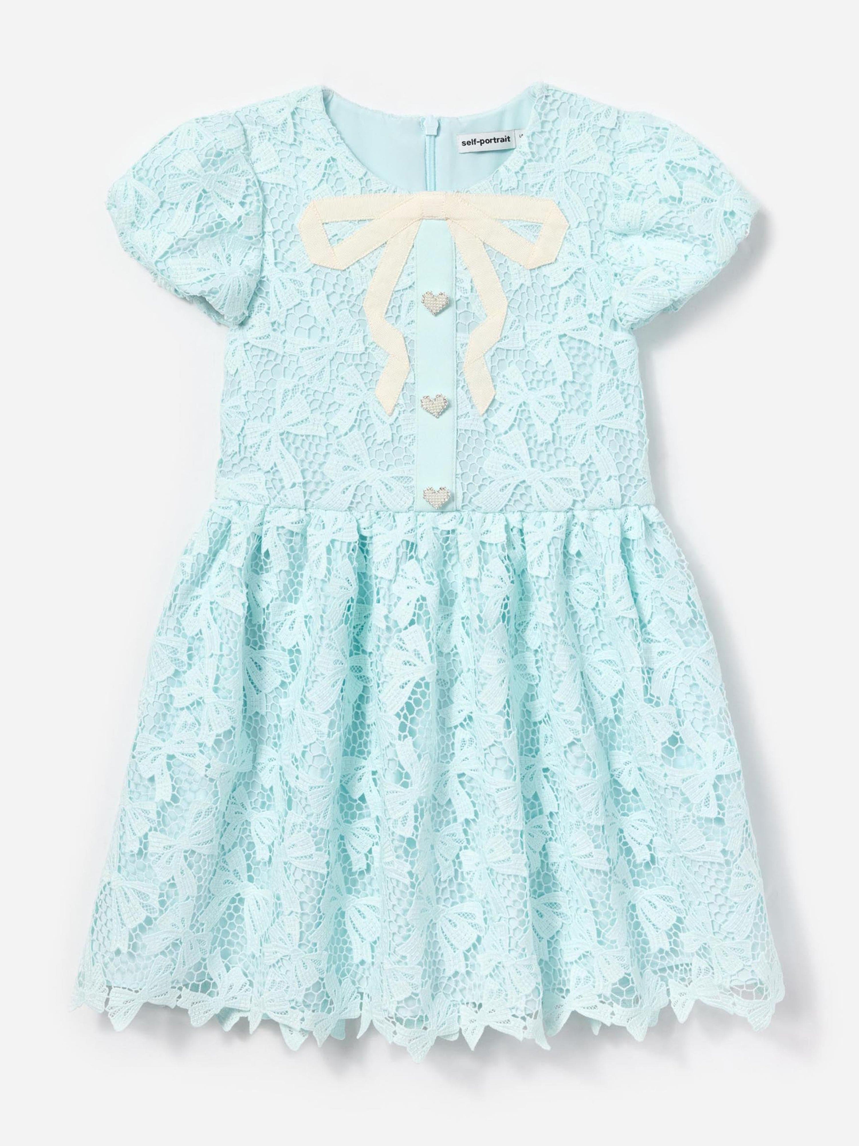 Girls Bow Lace Dress in Blue Authentic Cheap Pice