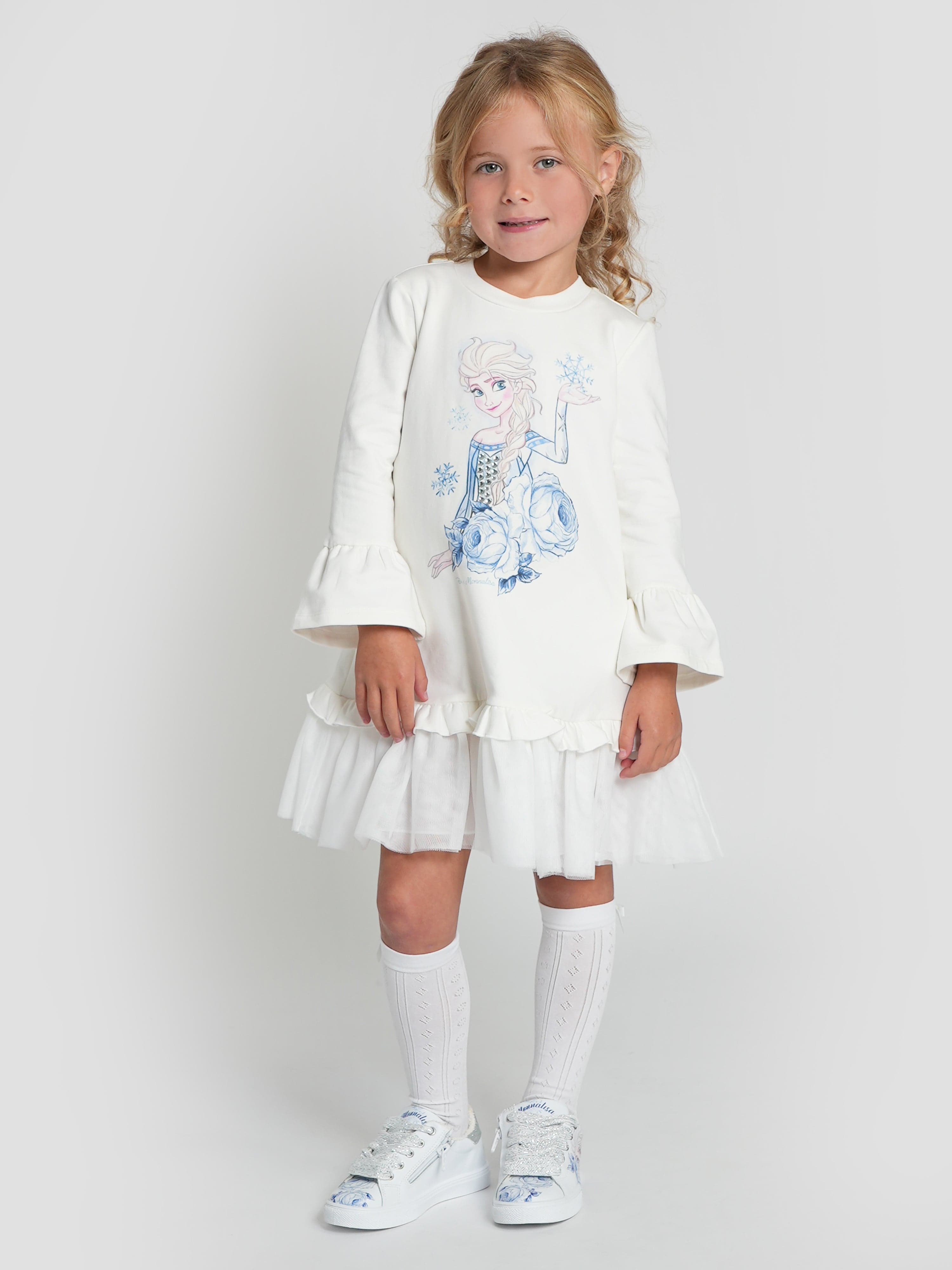 Monnalisa Girls Elsa Jersey Dress In Ivory Brand New Unisex Cheap Online
