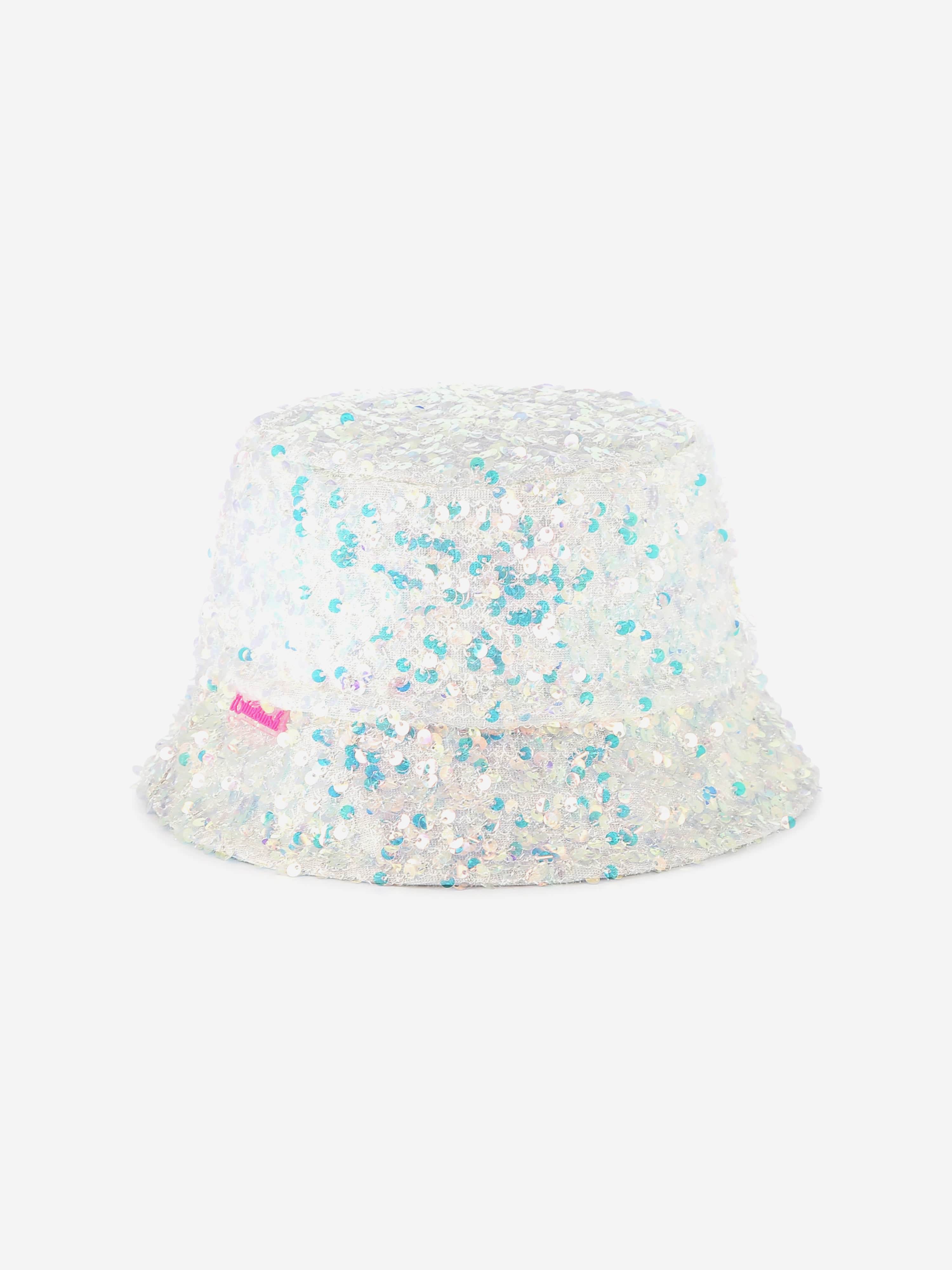 Girls Sequin Bucket Hat in White Best Wholesale Sale Online