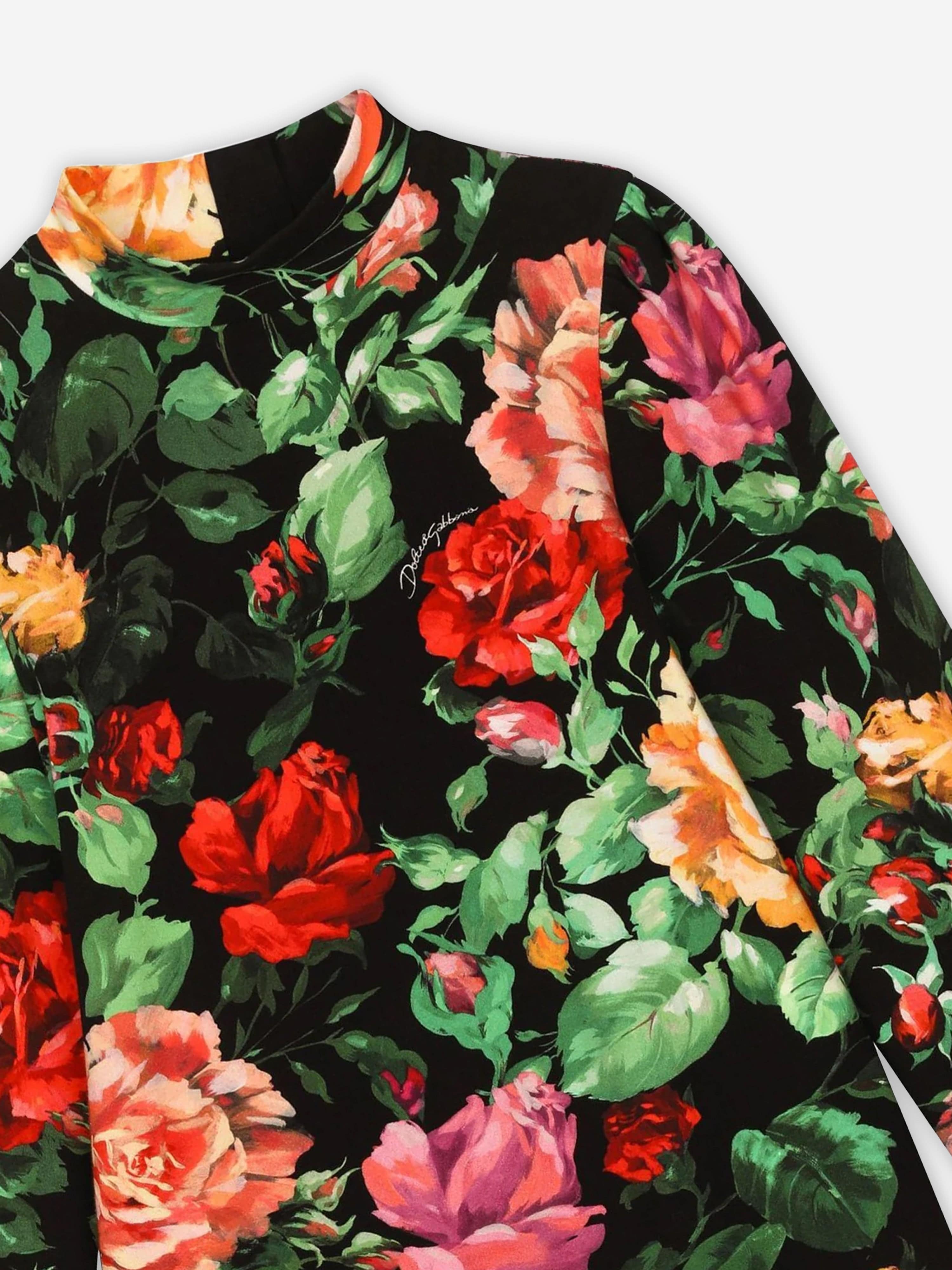 Dolce & Gabbana Girls Long Sleeve Rose Dress in Multicolour Wide Range Of Cheap Pice