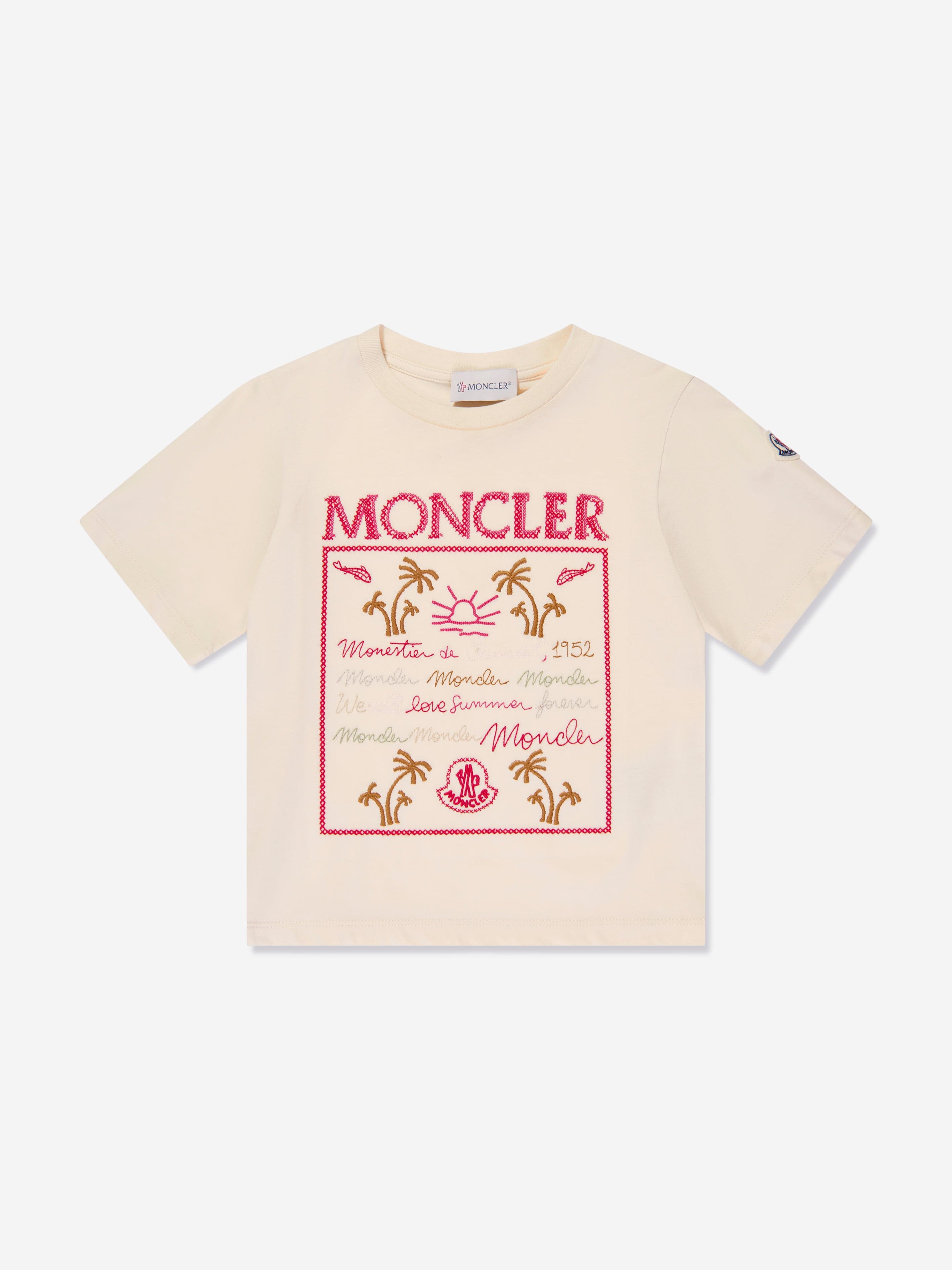 Moncler Enfant Girls Palm Trees Logo T-Shirt in Ivory Free Shipping Cheap
