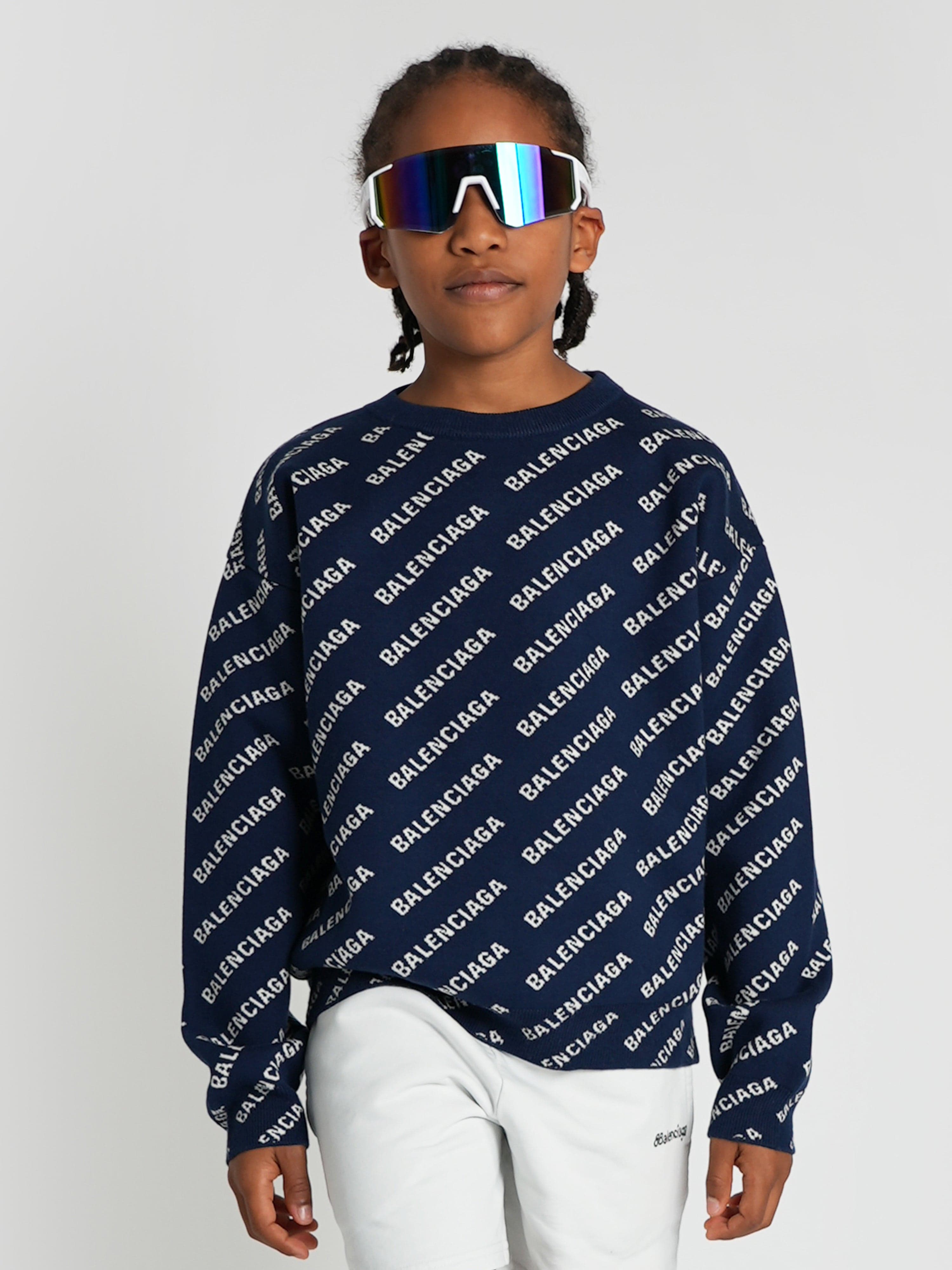 Balenciaga Kids All Over Logo Sweatshirt in Navy In China Sale Online