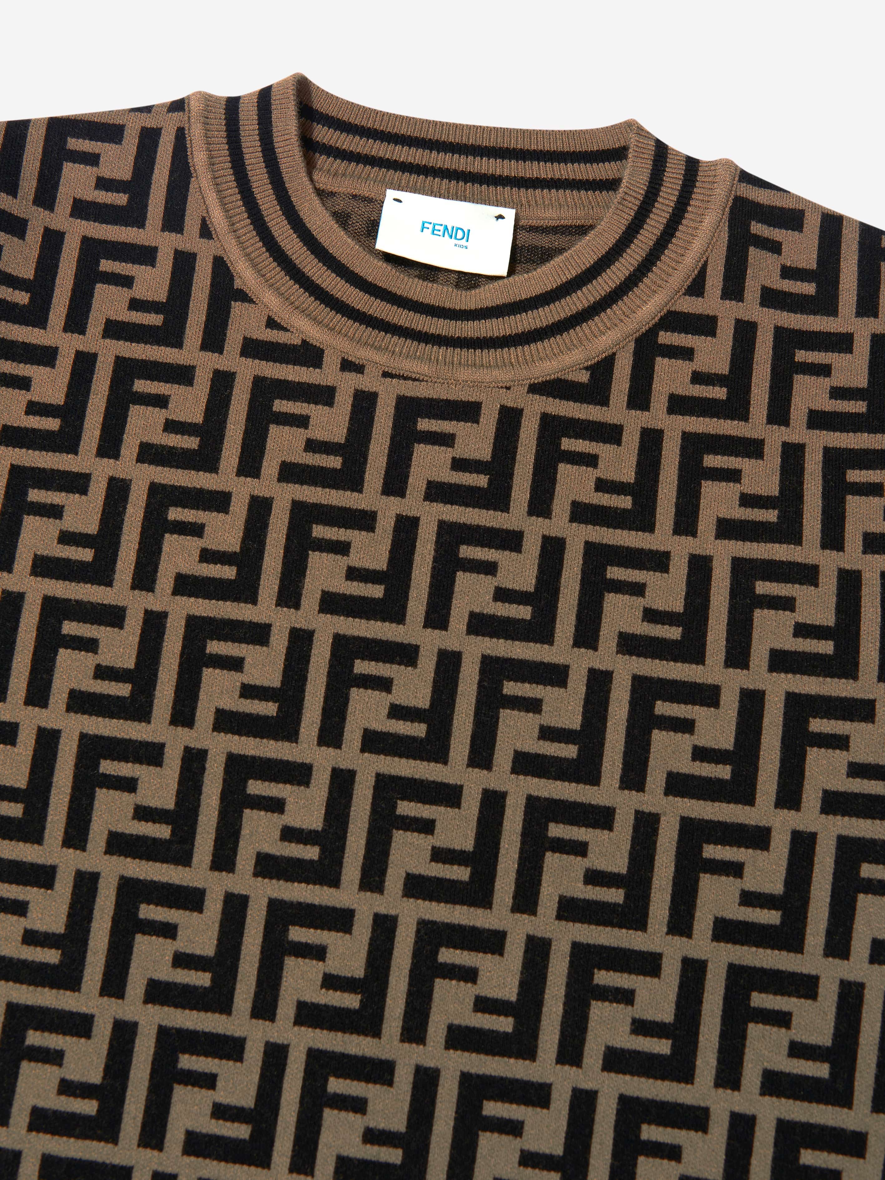 Fendi Girls FF Logo Knitted Top in Brown Free Shipping Low Shipping