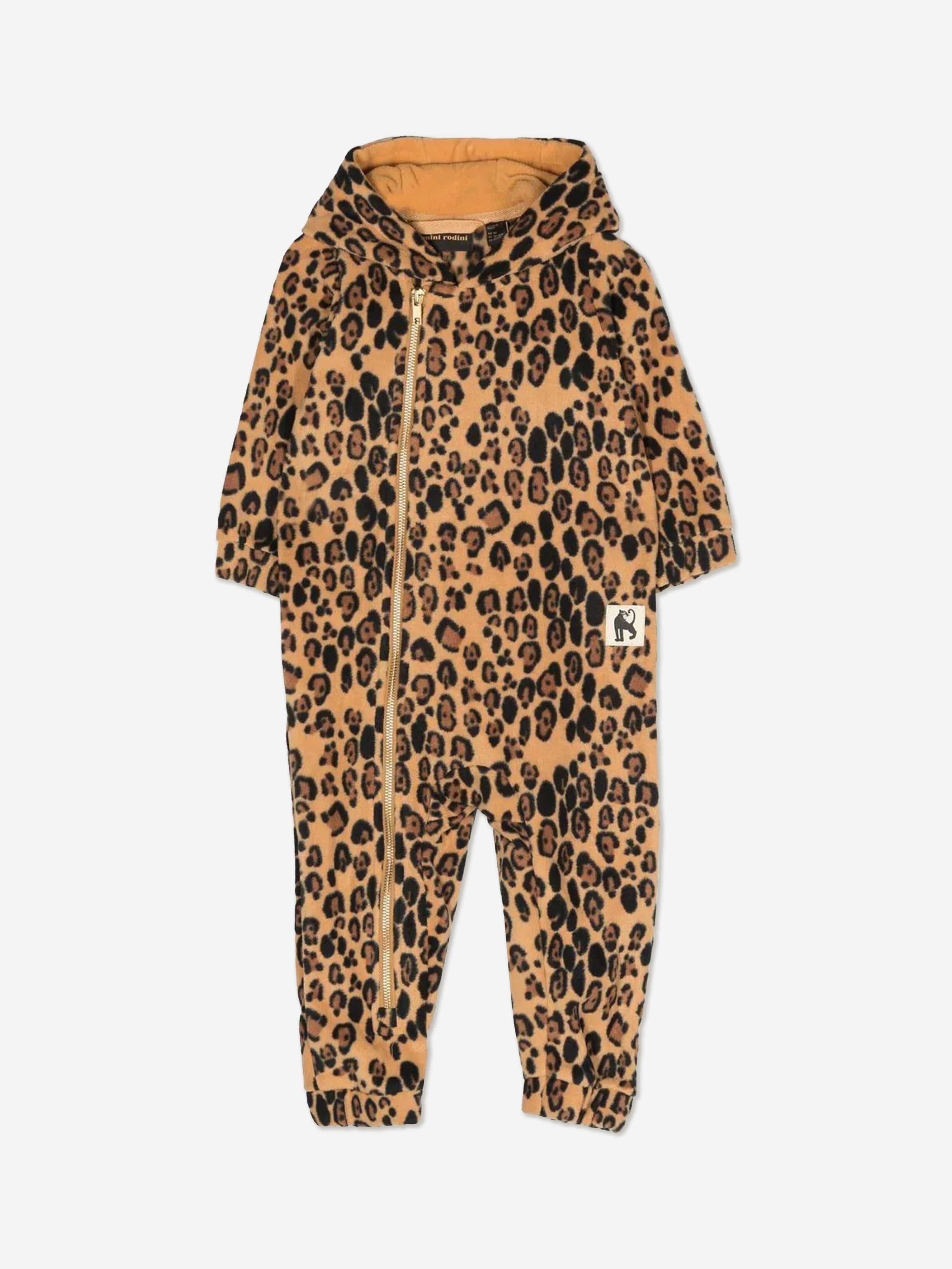Mini Rodini Baby Girls Leopard Fleece Onesie in Brown Buy Cheap Huge Surprise