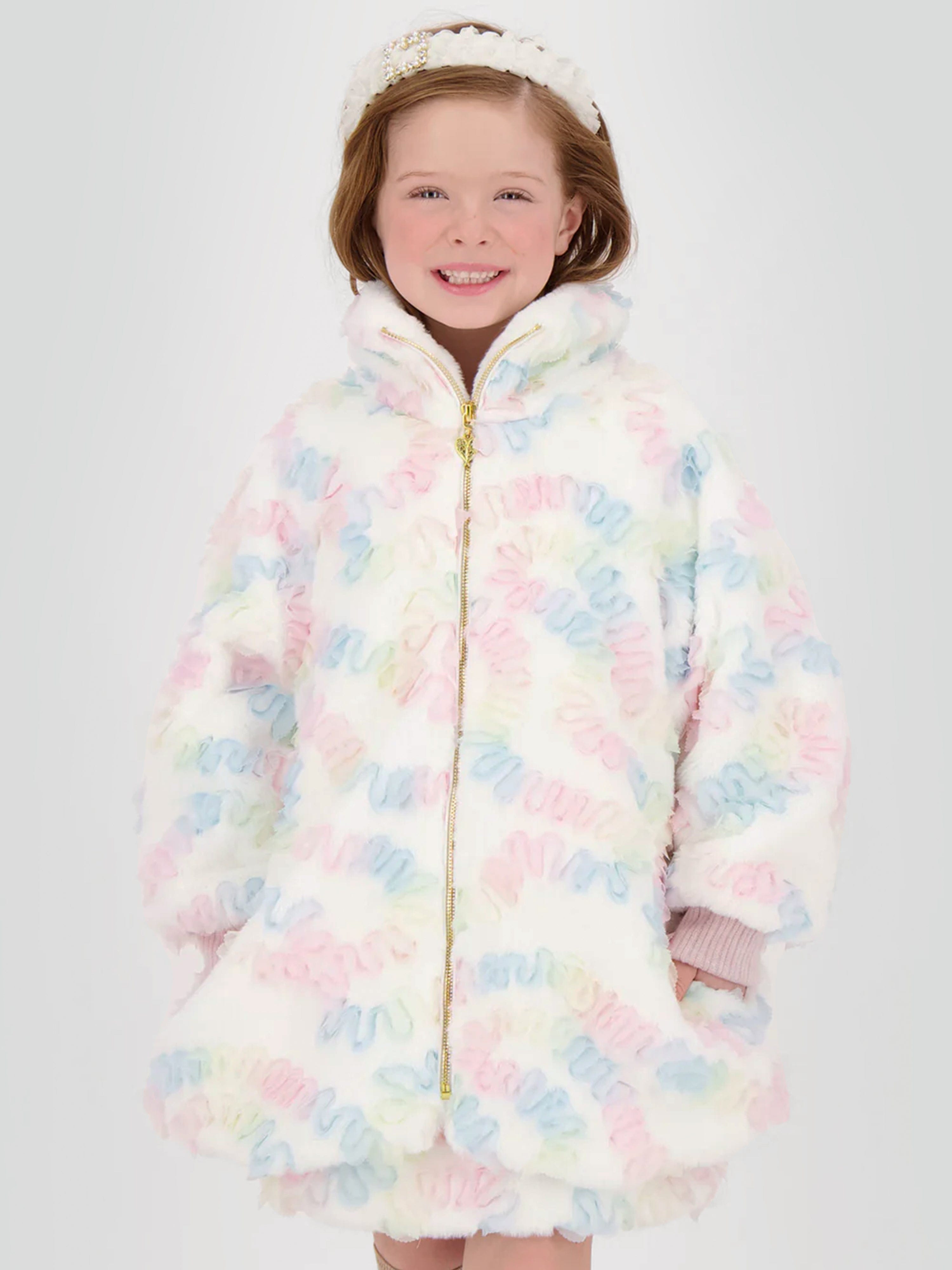 Angels Face Girls Oscars Pastel Fur Jacket in White Clearance From China