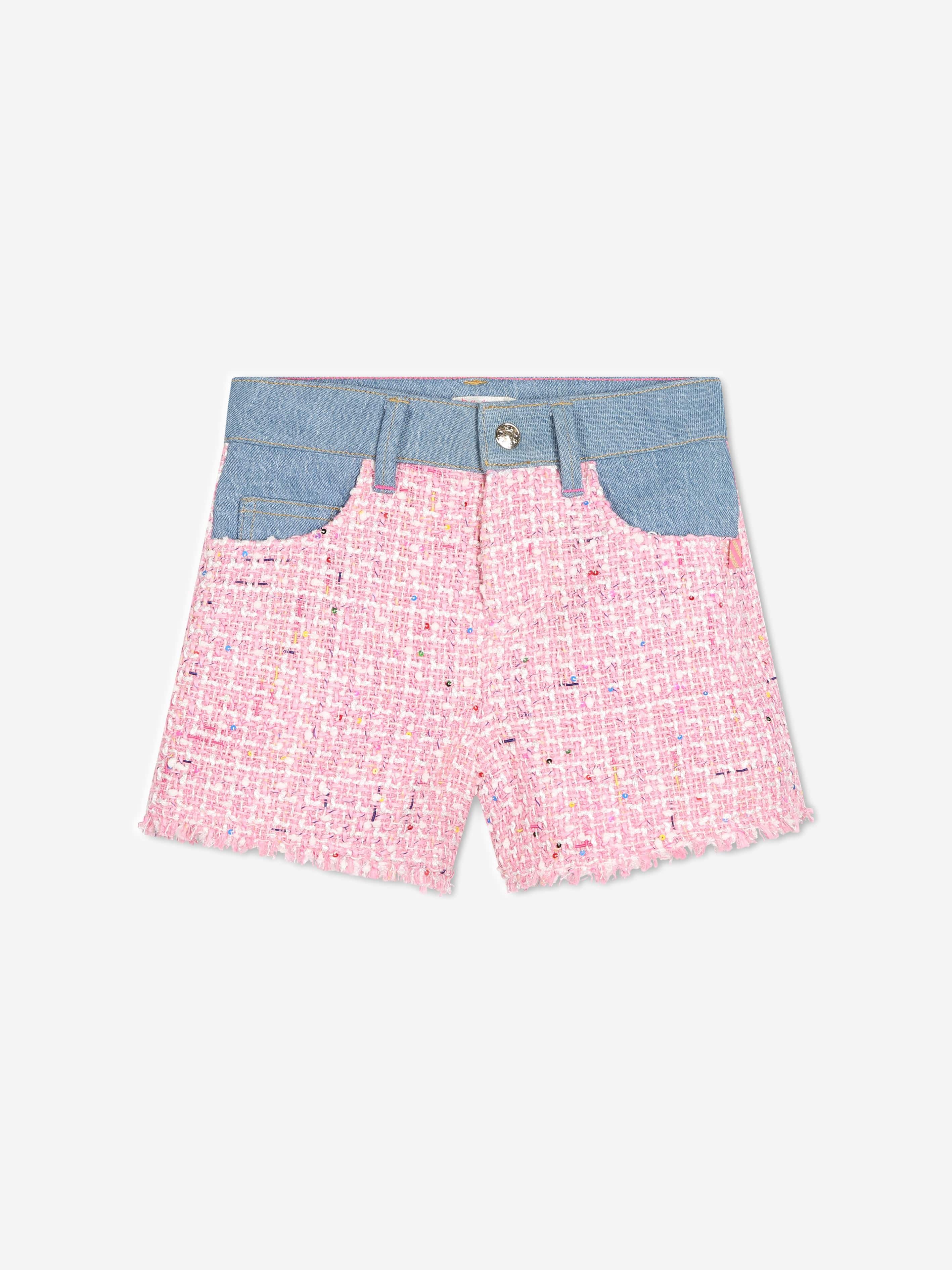 Billieblush Girls Denim And Tweed Shorts in Pink Cheap