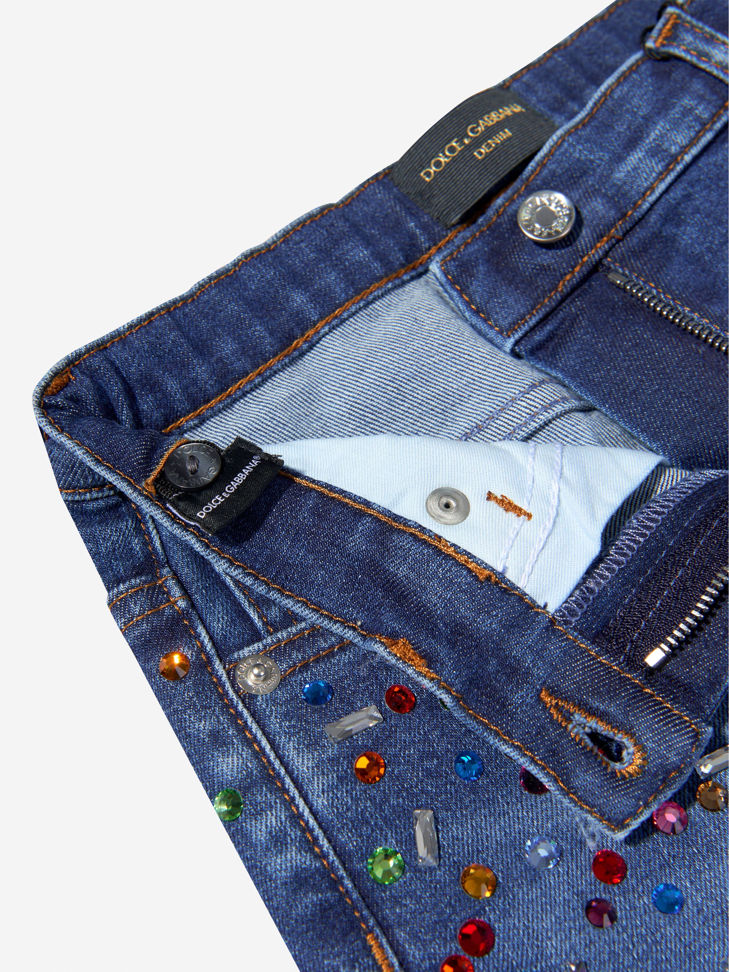 Dolce & Gabbana Girls Cotton Worn Look Embellished Jeans Free Shipping For Nice