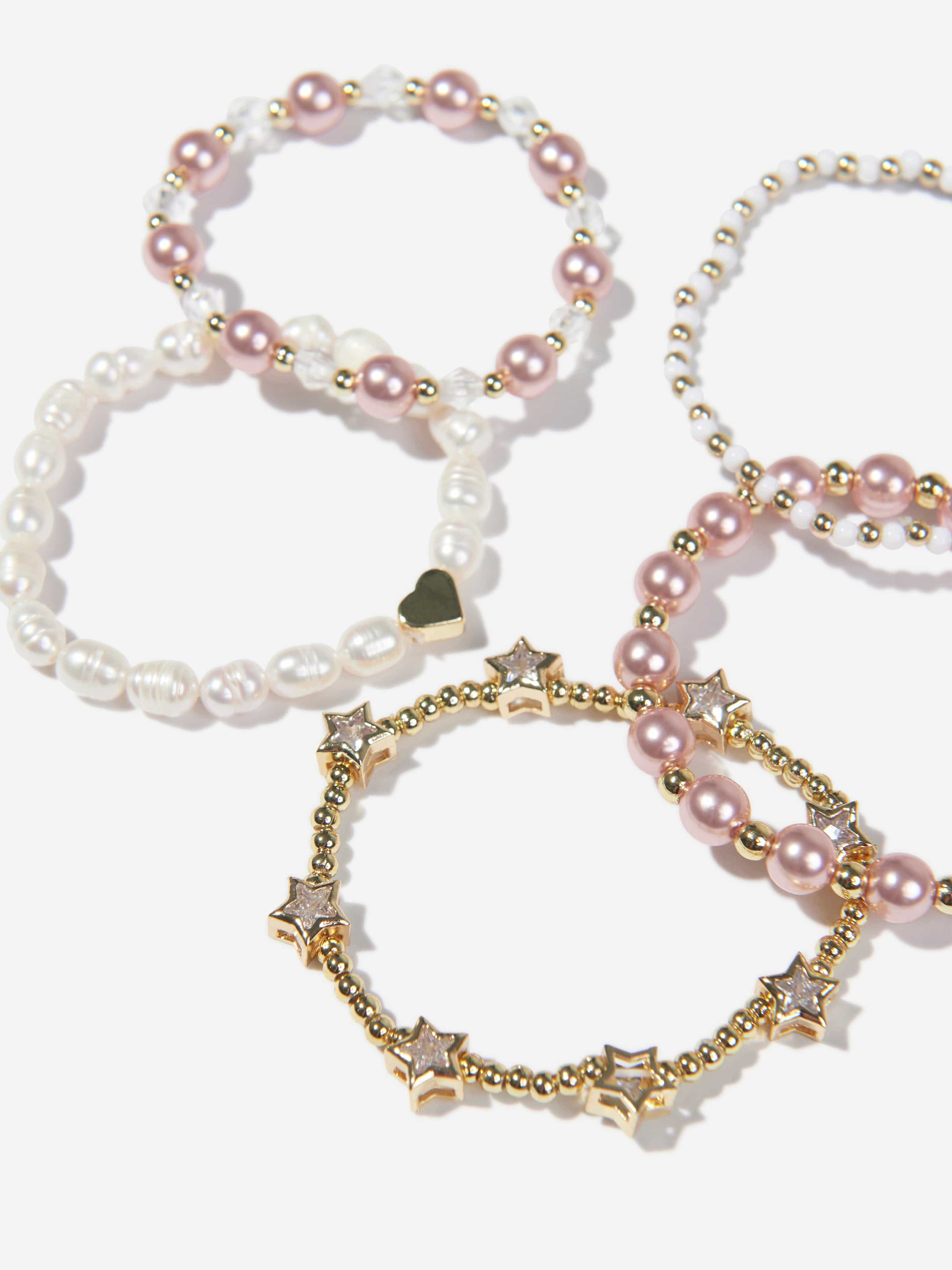 Angels Face Girls Pearl And Star Bracelet Set in Pink Sale Cheap Pices