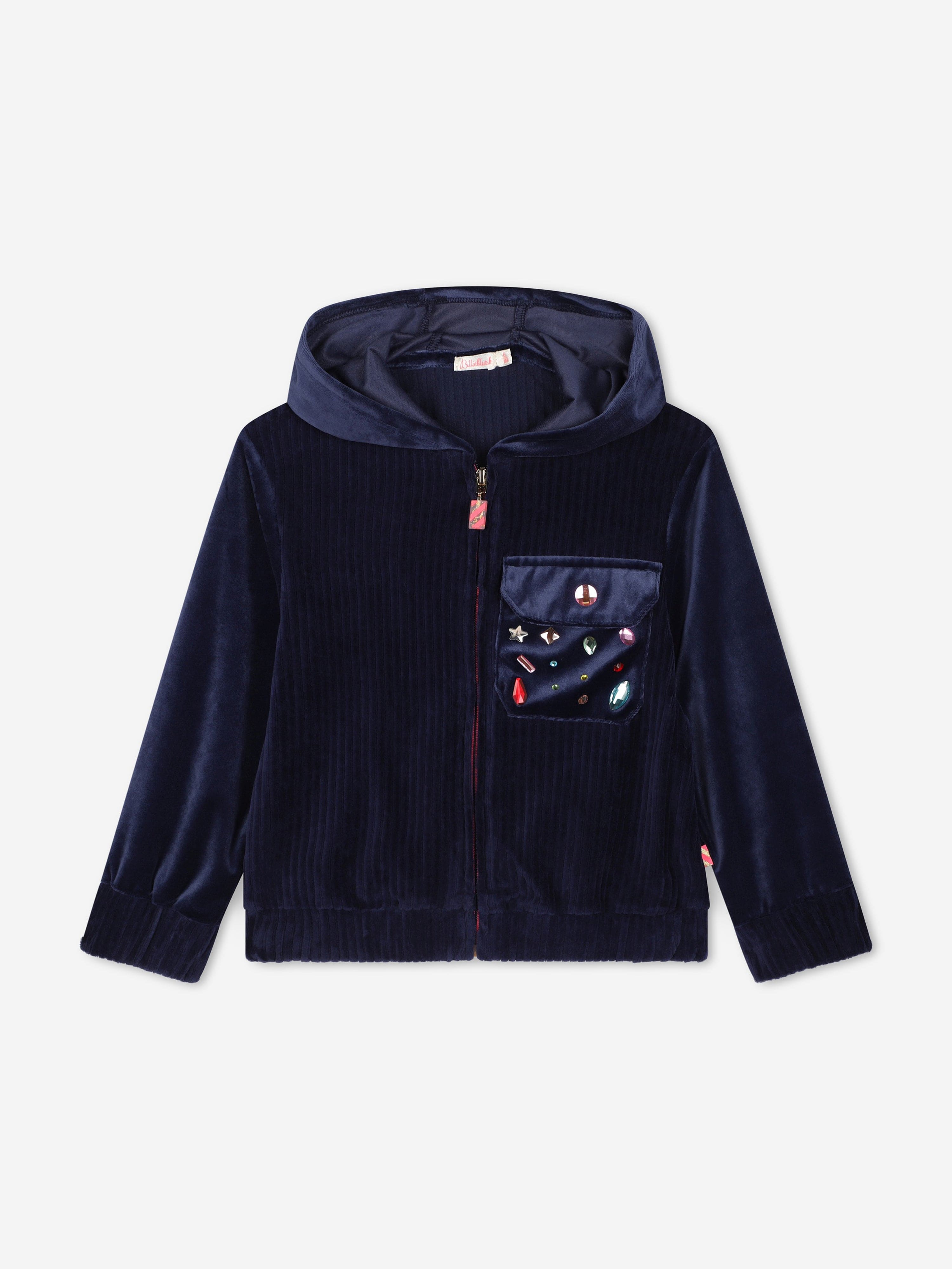 Billieblush Girls Velour Zip Up Top in Navy Low Pice Cheap Online