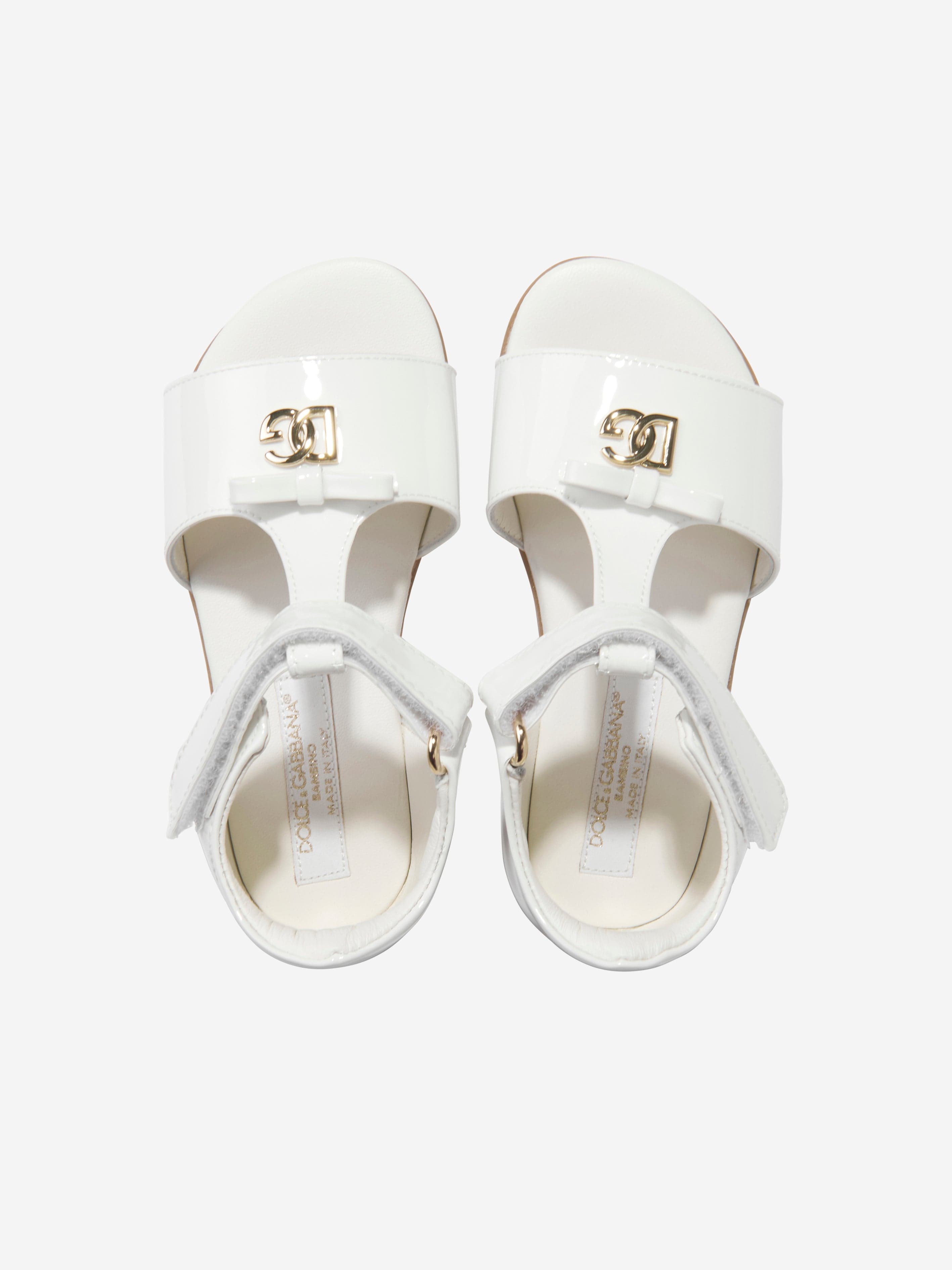 Dolce & Gabbana Girls Leather Logo Sandals in White Deals Online
