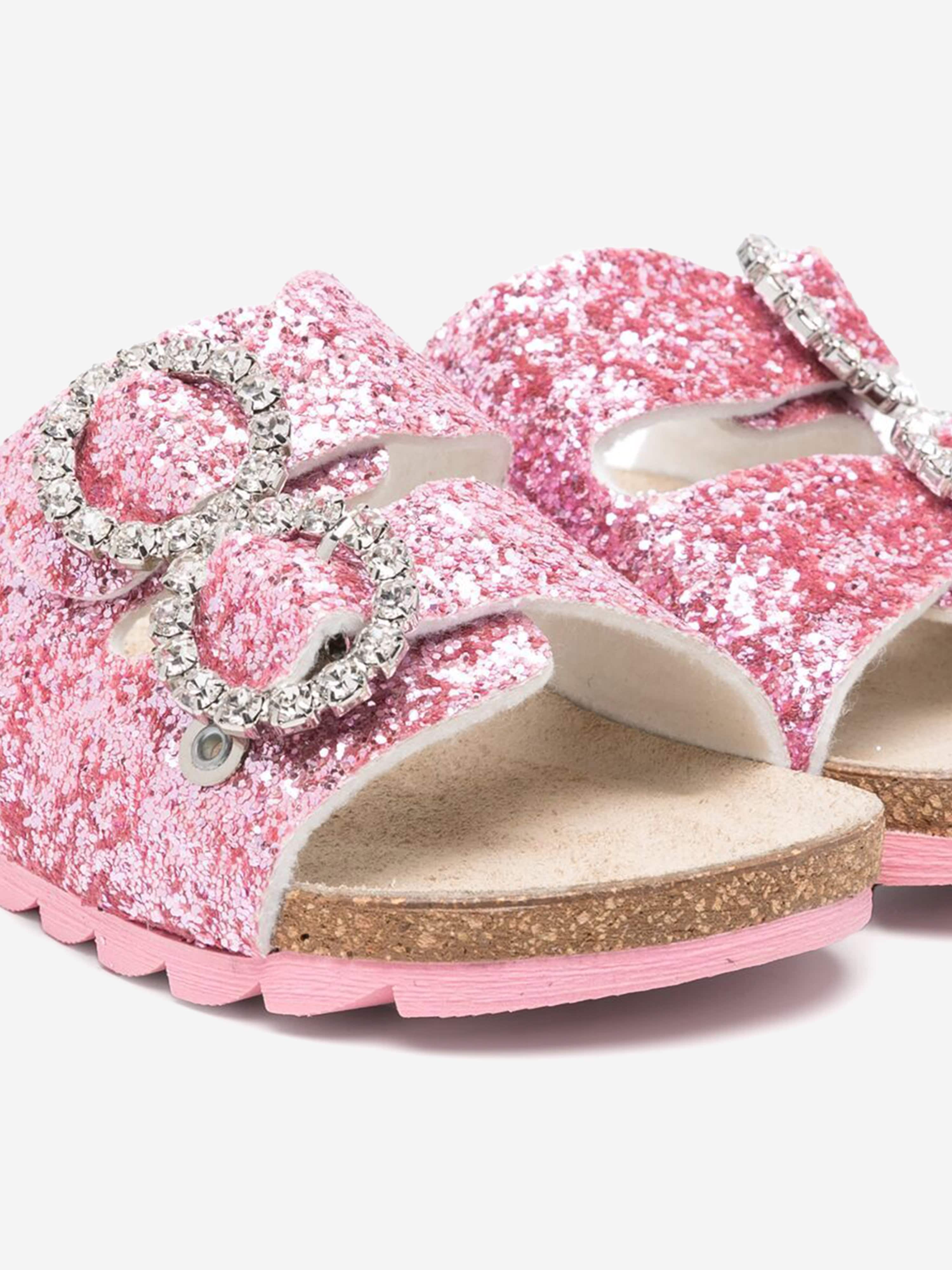 Girls Jewel Buckle Glitter Sandals in Pink Clearance Cost