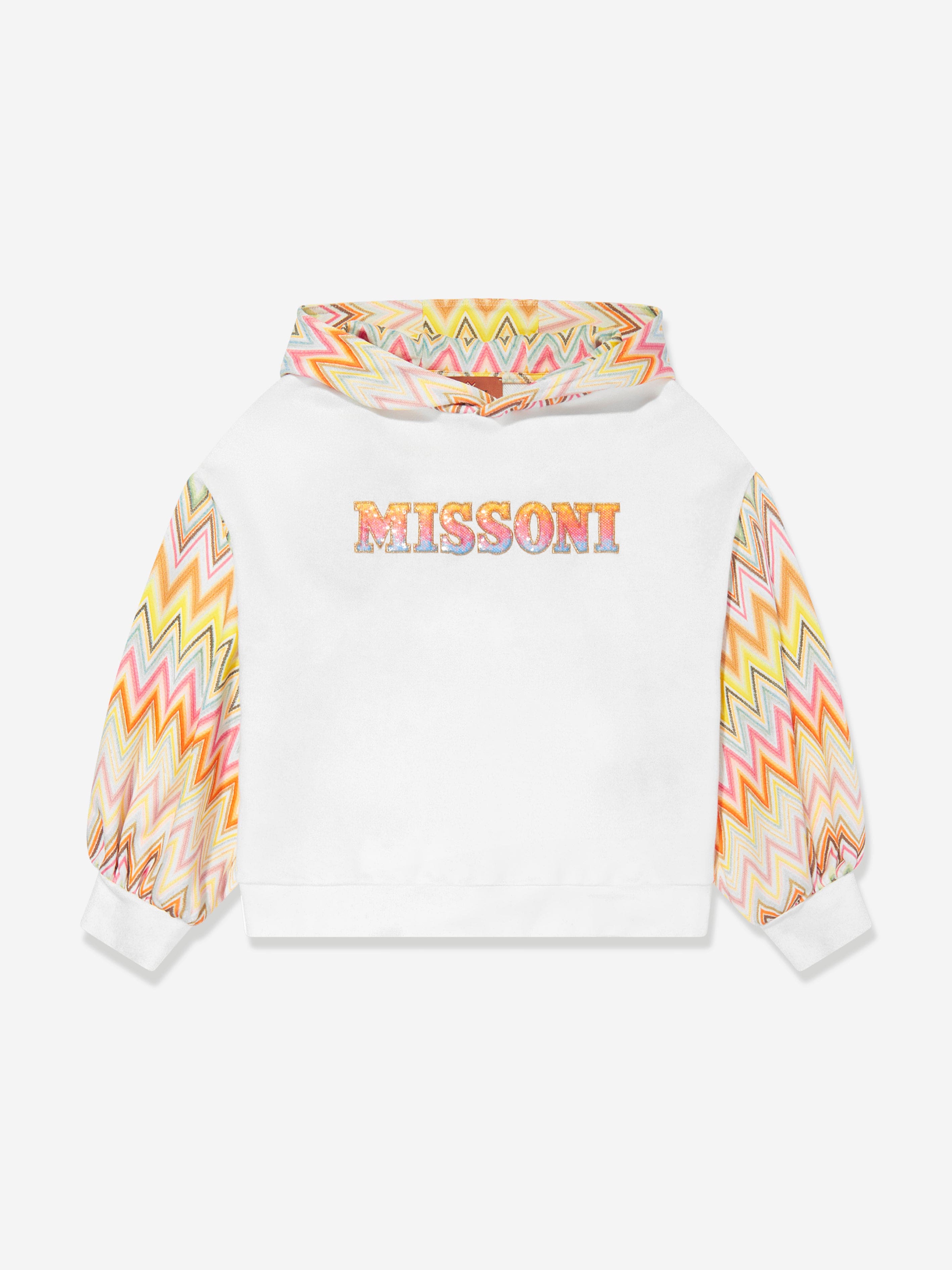 Missoni Girls Zigzag Logo Hoodie in Ivory Browse