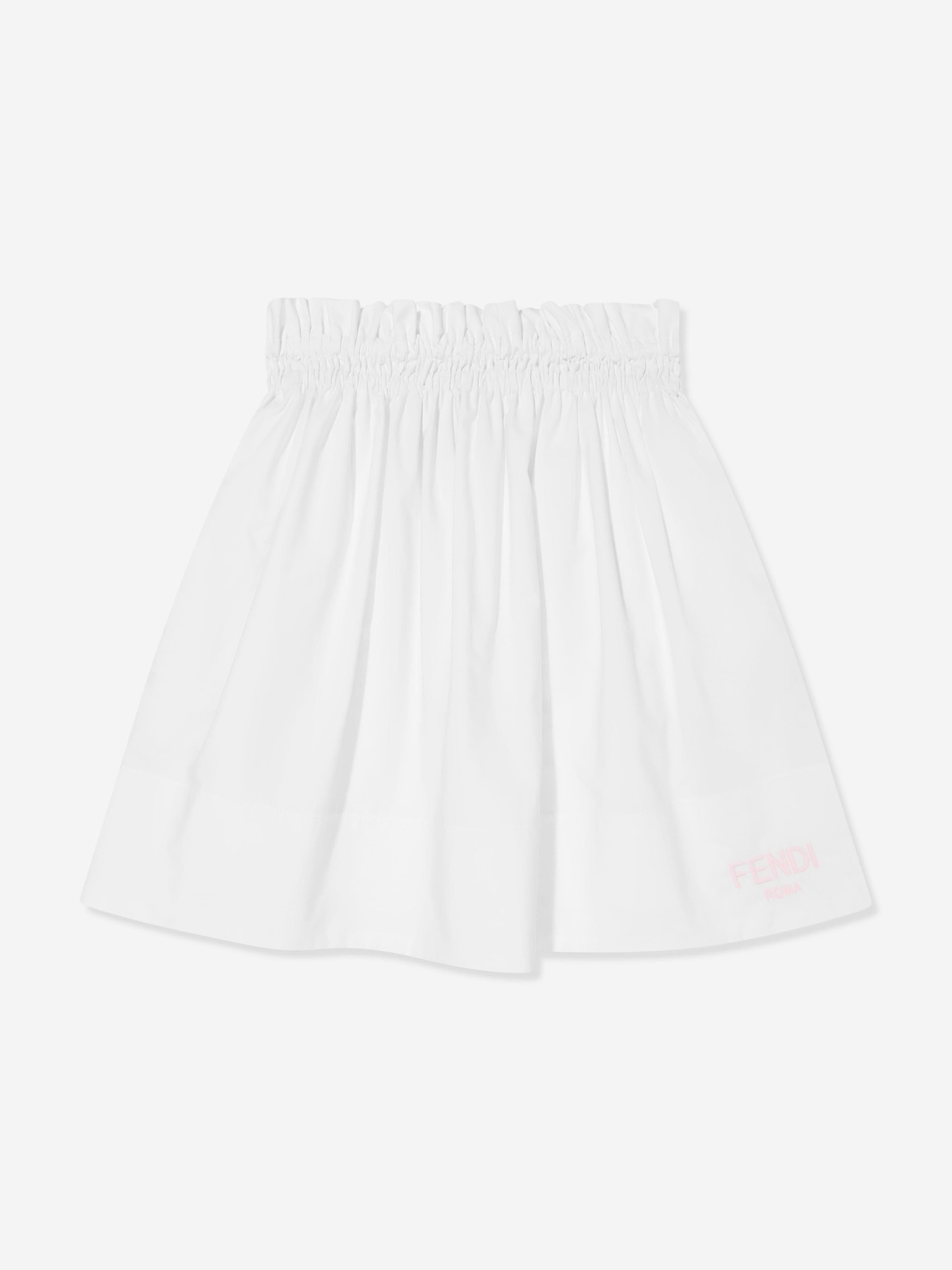 Fendi Girls Cotton Logo Skirt in White Outlet Locations For Sale
