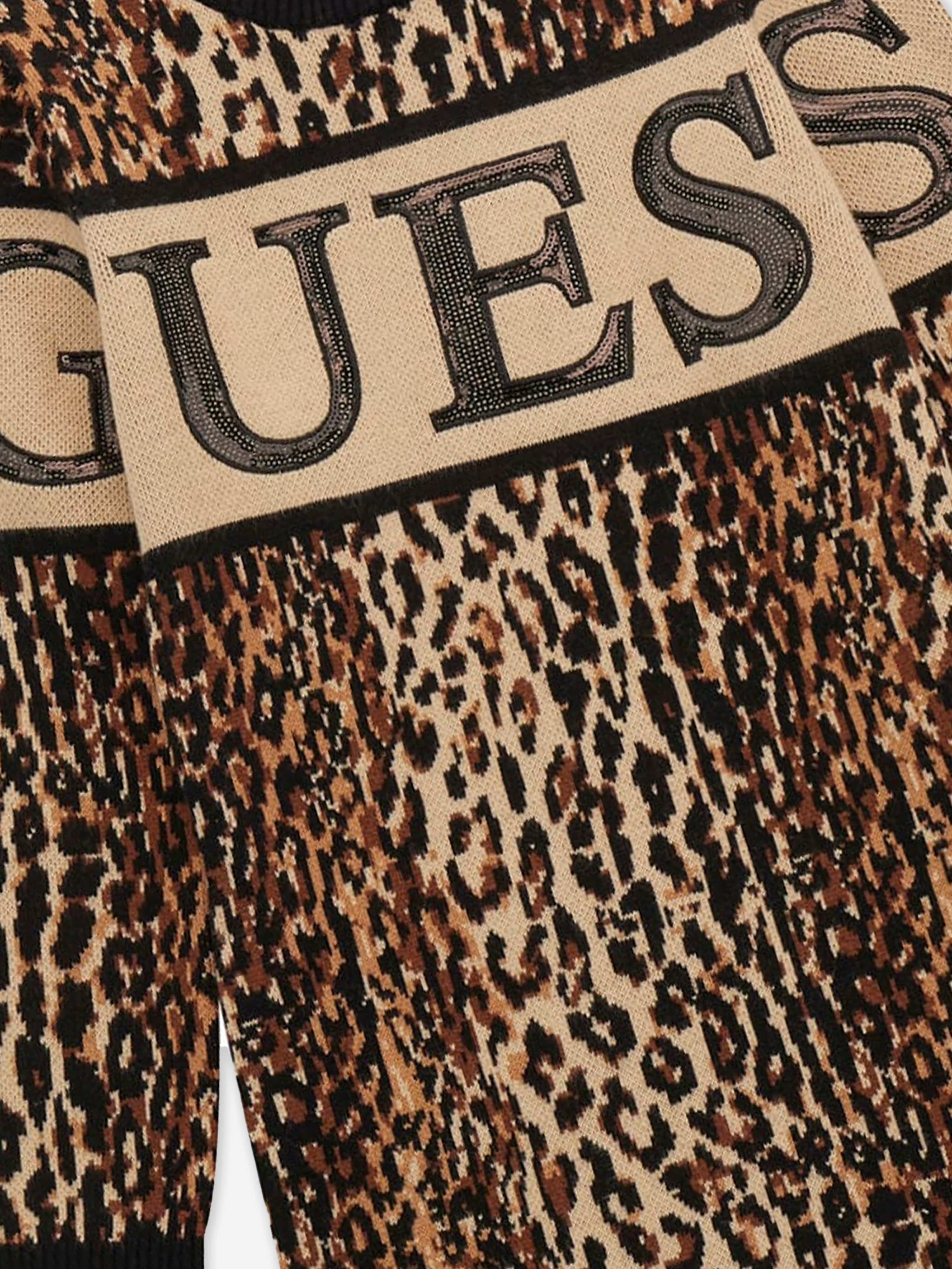 Guess Girls Leopard Print Sweater Dress in Brown Best Pices For Sale