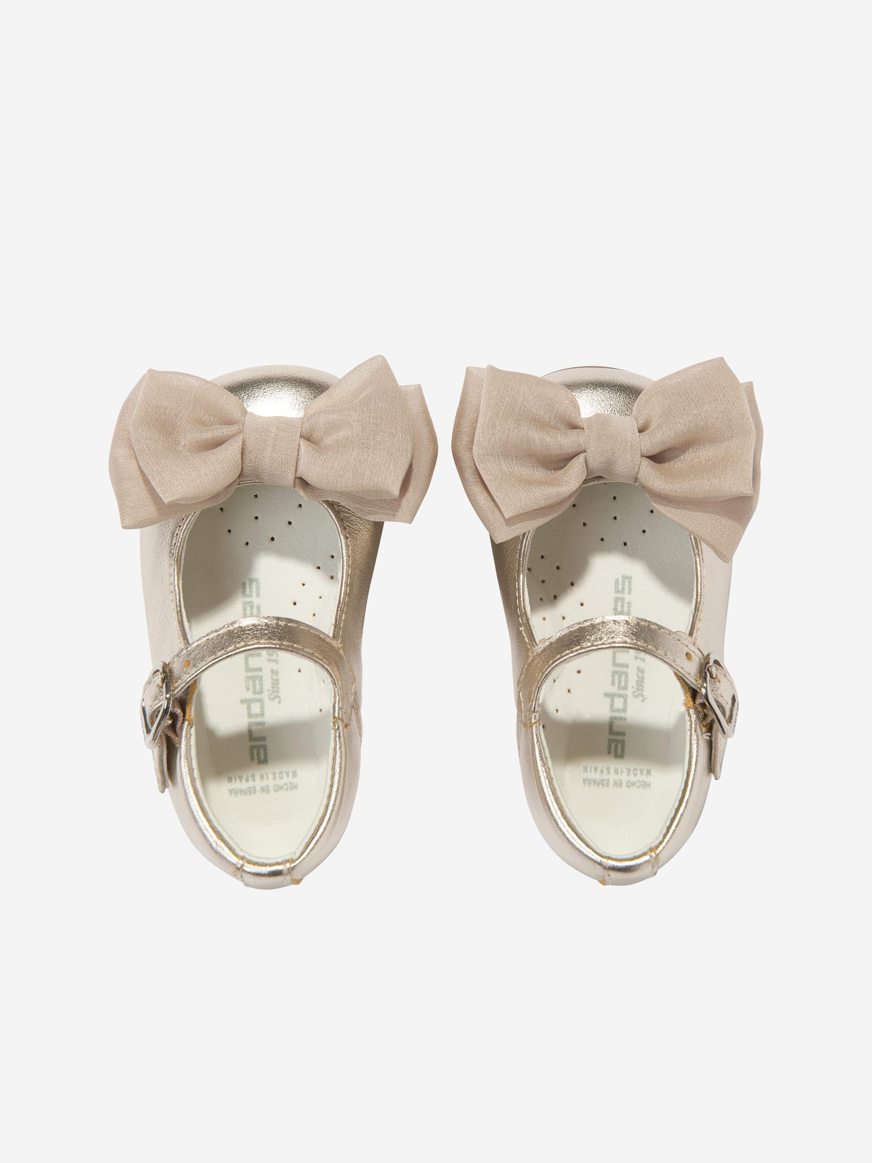 Andanines Girls Leather Bow Shoes in Gold Sale Low Pice Fee Shipping