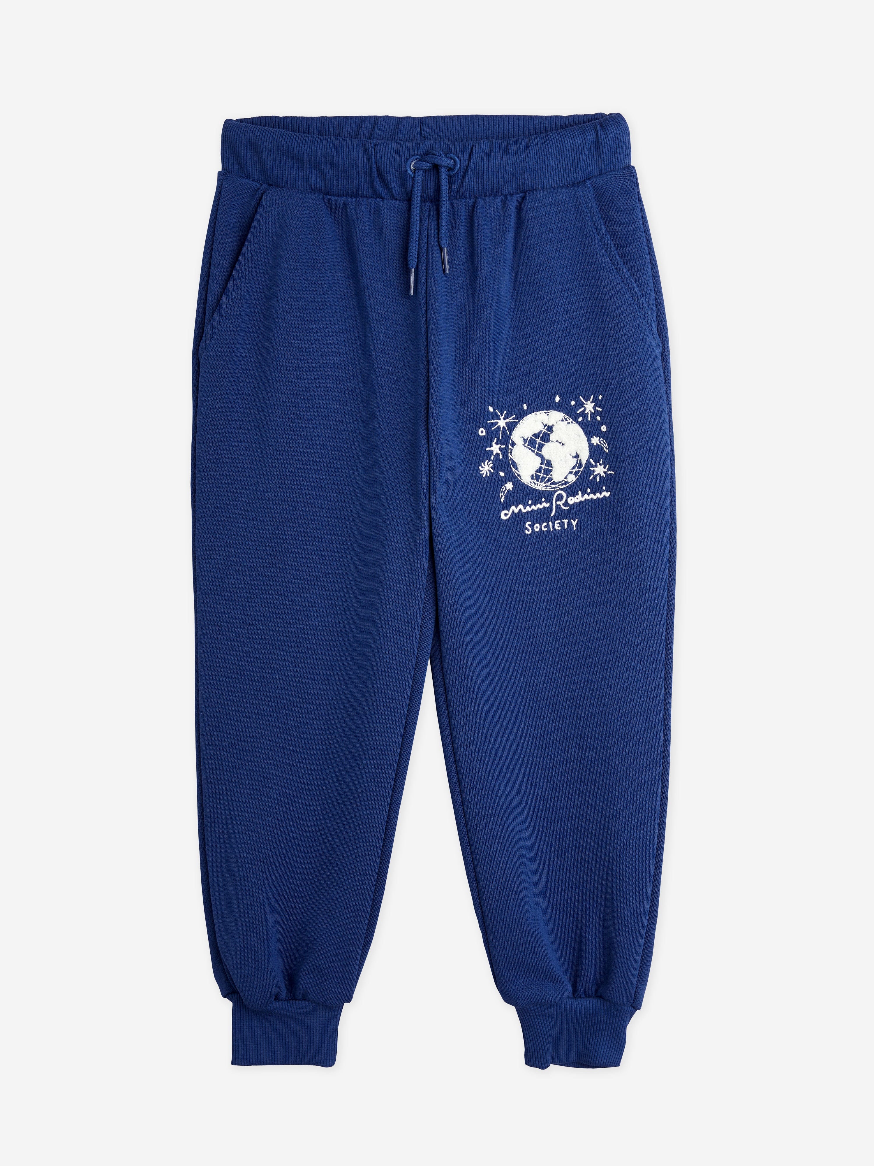 Mini Rodini Kids Society Embroidered Joggers in Blue Cheap Sale Latest Collections