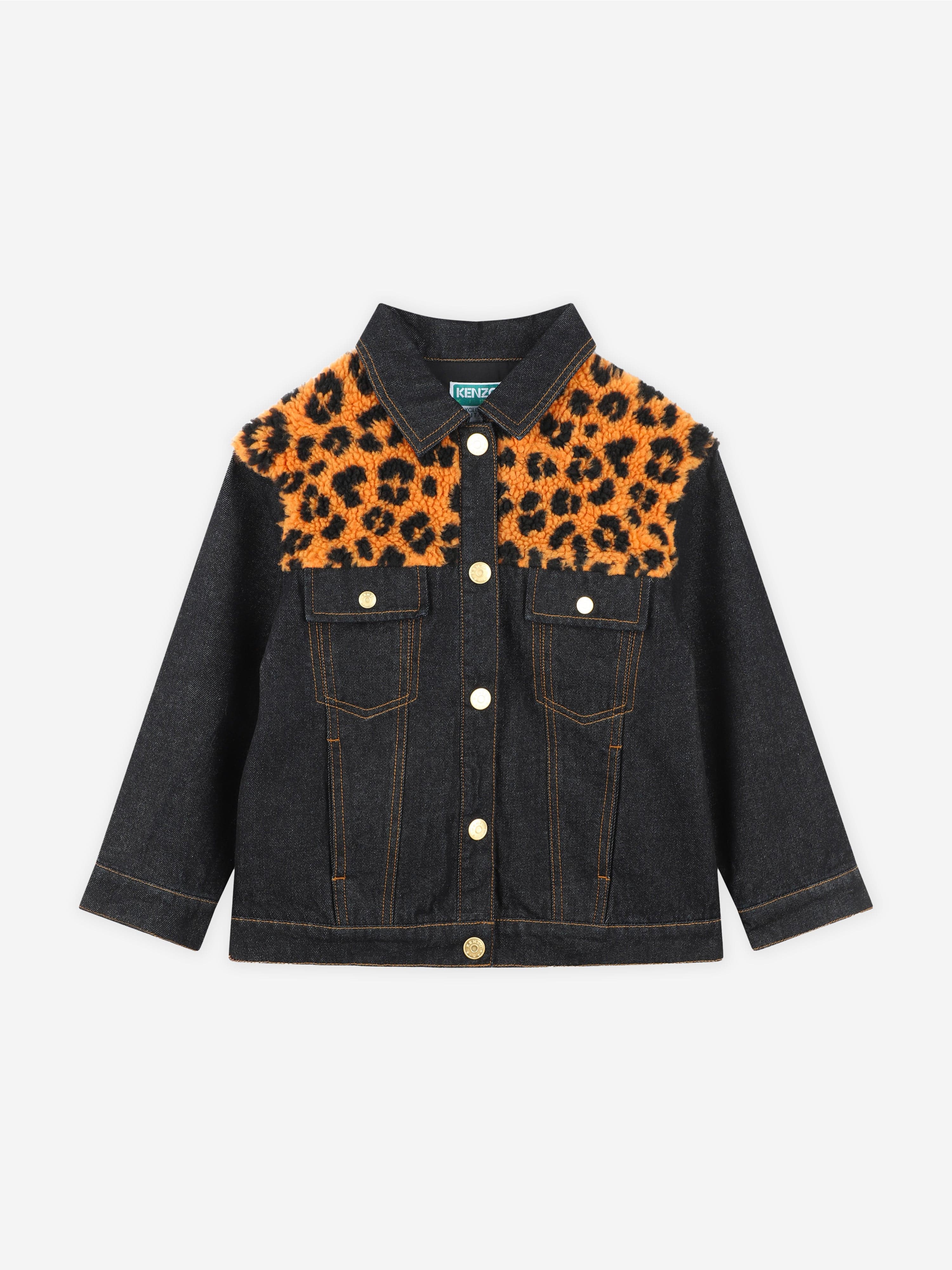 KENZO Kids Leopard Denim Jacket in Black Best