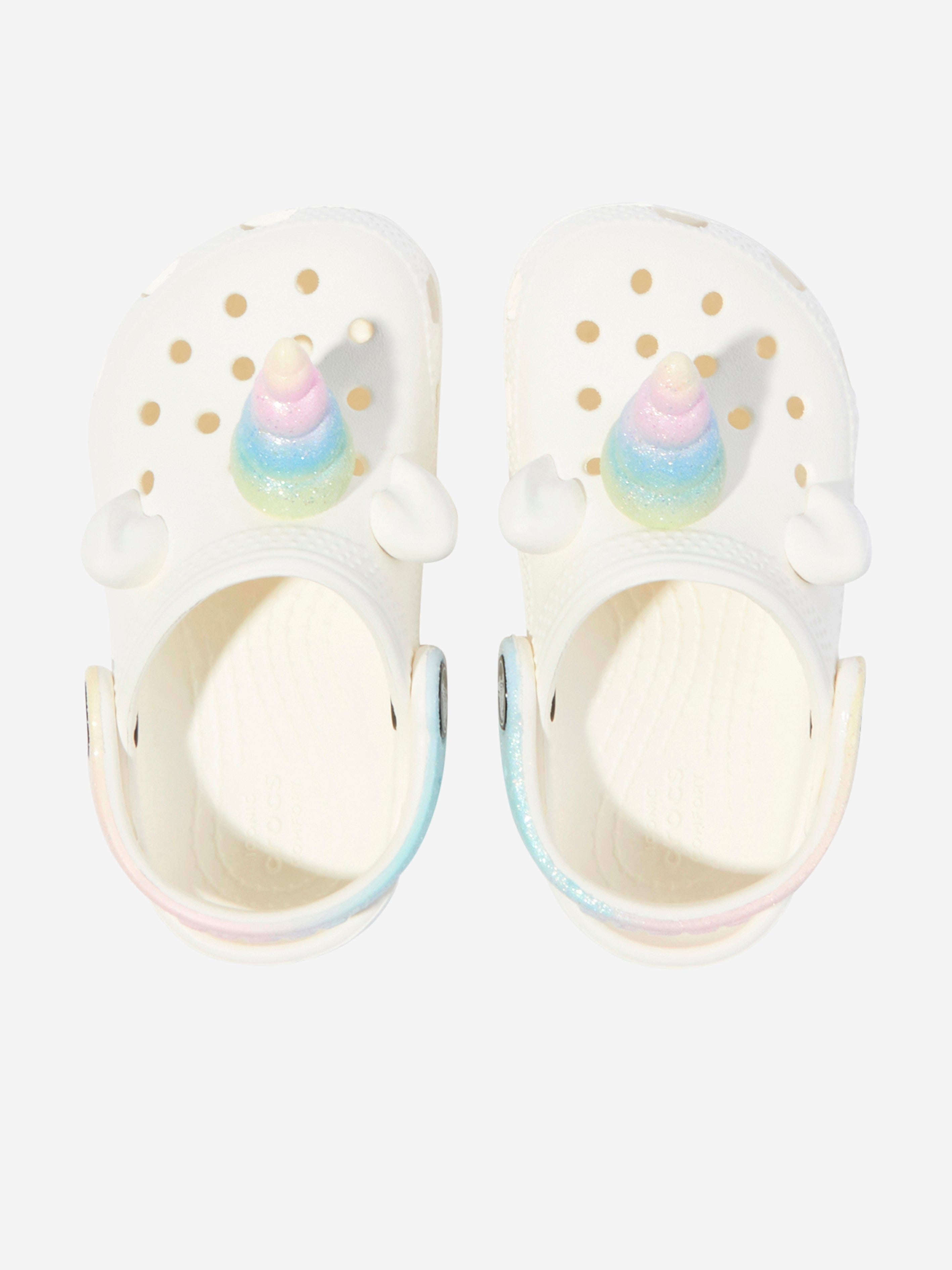 Crocs Girls Classic I Am Rainbow Unicorn Clog in White Cheap Sale View